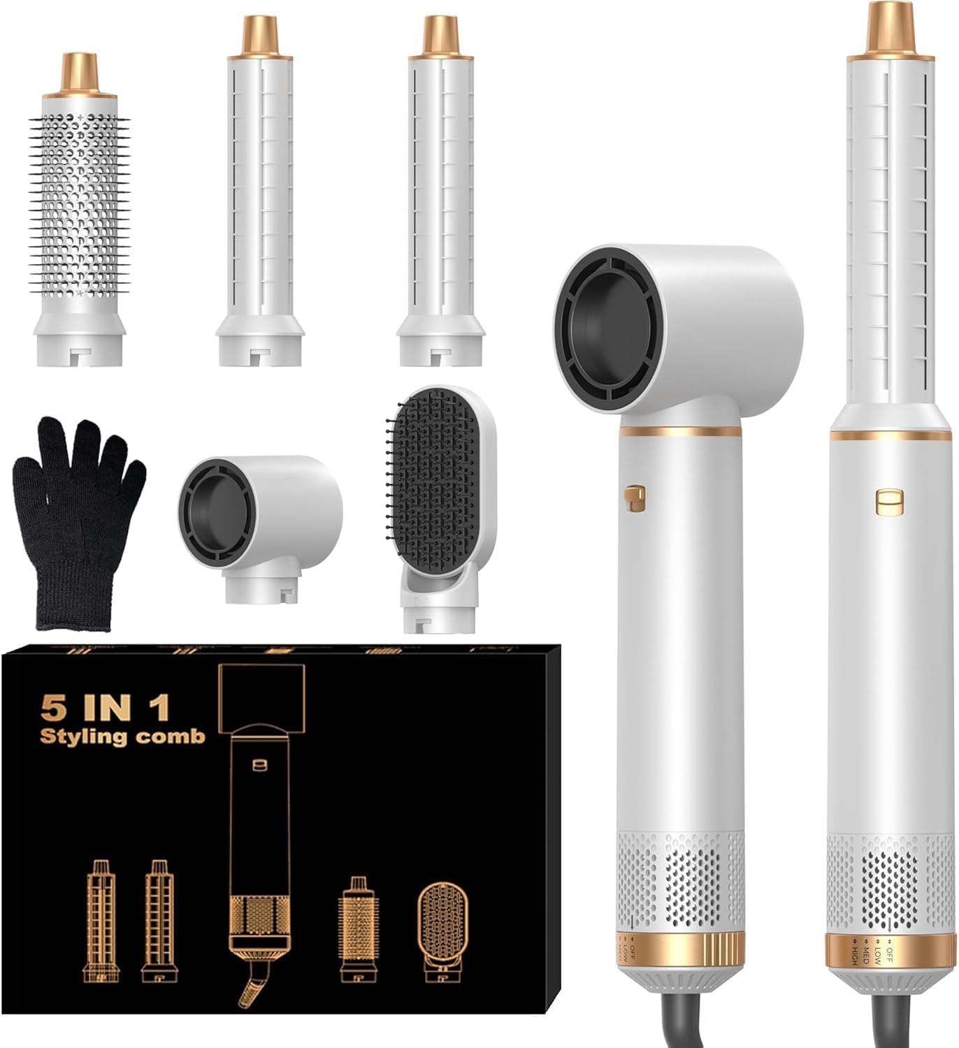 OKWRAP - Airbrush 5 en 1, multifonction, boucle, lisse, sèche, OKWRAP