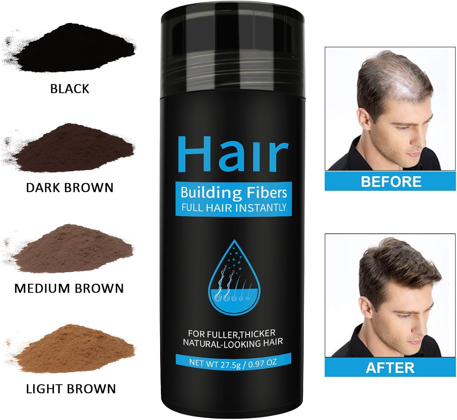 Fibres capillaires densifiantes - kératine - effet volumateur, pour hommes et femmes, brun moyen