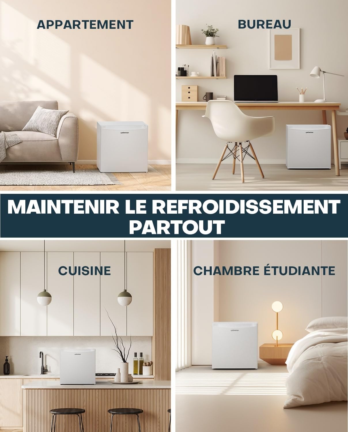 Upstreman - FR17 - 46L - Mini frigo avec congélateur, silencieux, porte réversible