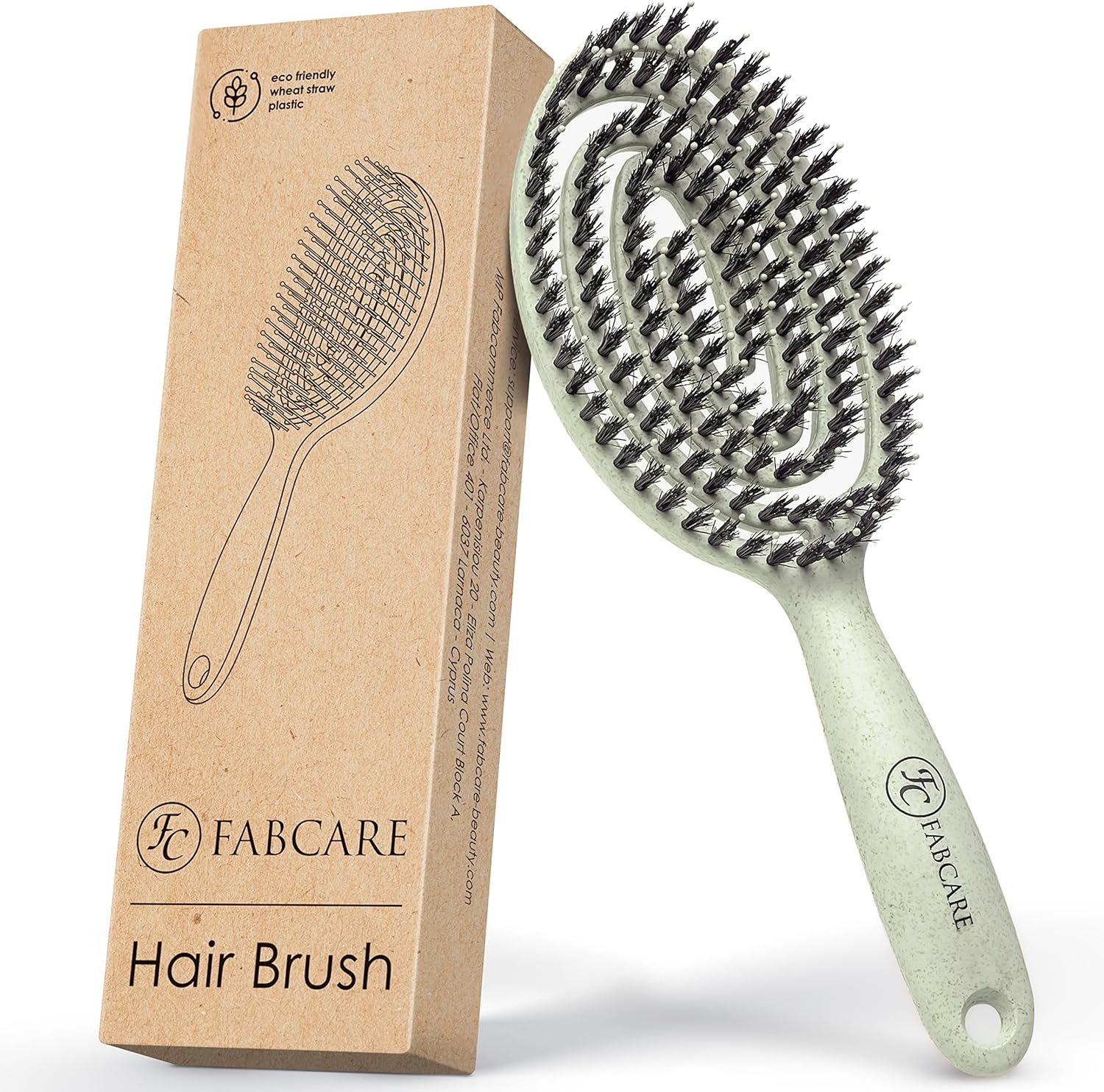 FABCARE - Brosse sanglier double ressort - verte - démêlage sans douleur