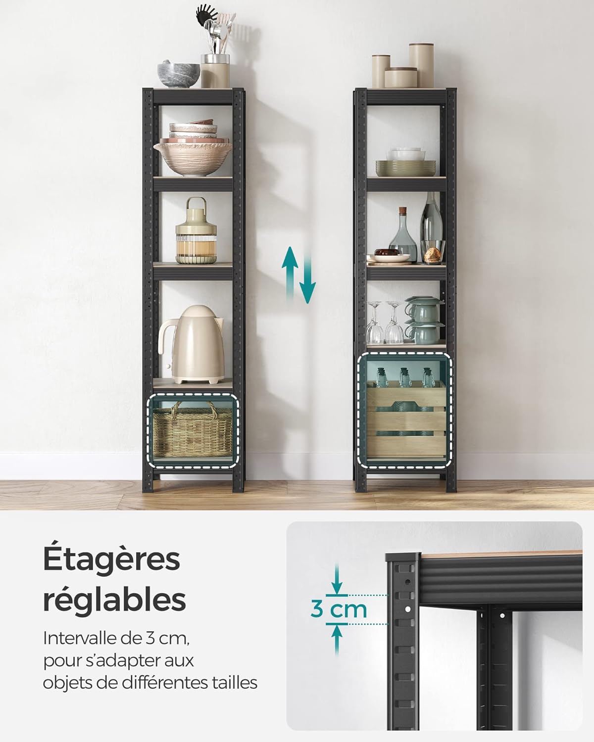 SONGMICS - lot de 2 étagères 37x37x150cm, 400kg, planches réglables, style industriel GLR037B12