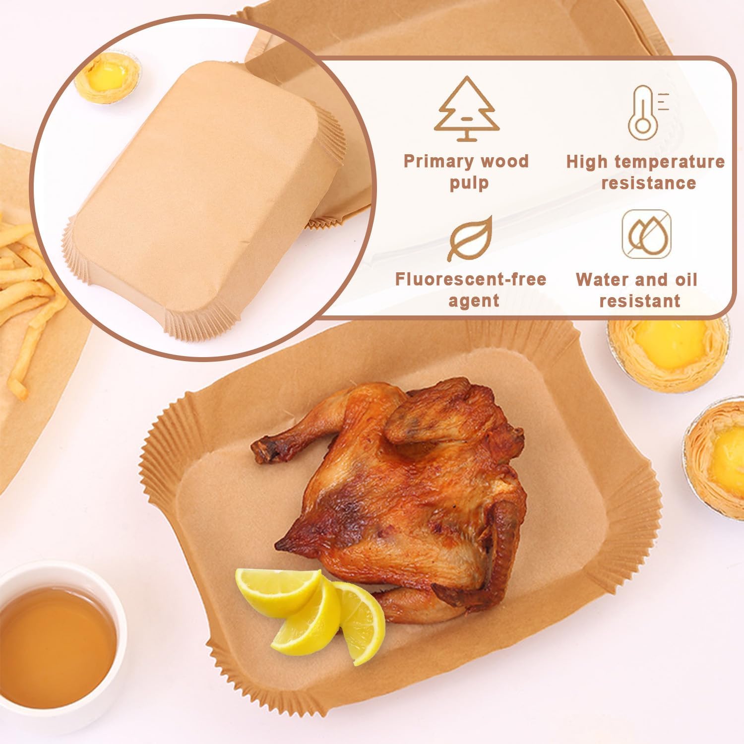 Papier cuisson air fryer - compatible Moulinex, Philips, Lakeland - 5,2/3,1L - lot de 100 feuilles antiadhésives EZ90182