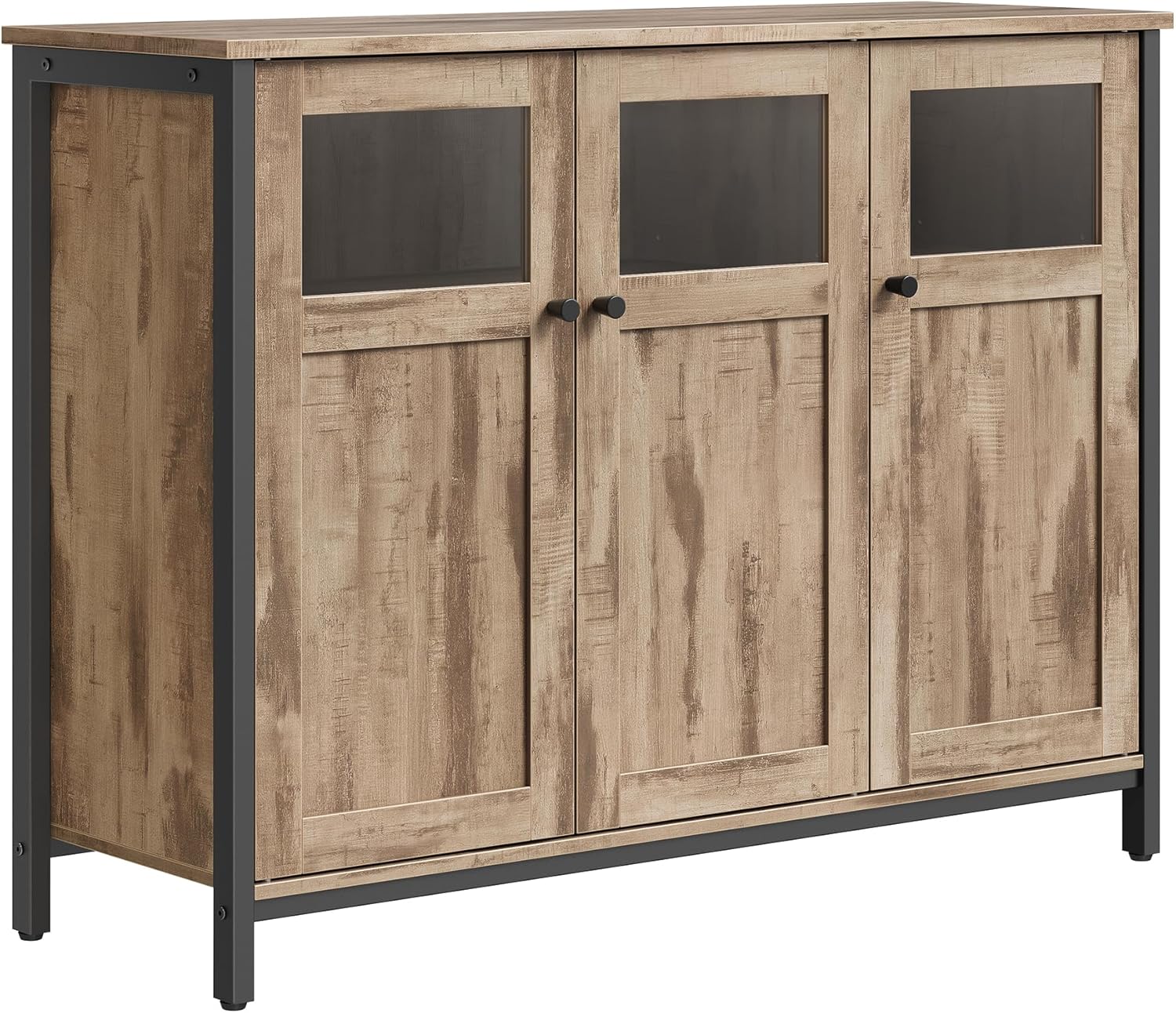 VASAGLE - buffet industriel 3 portes acier marron noir, LSC099K02