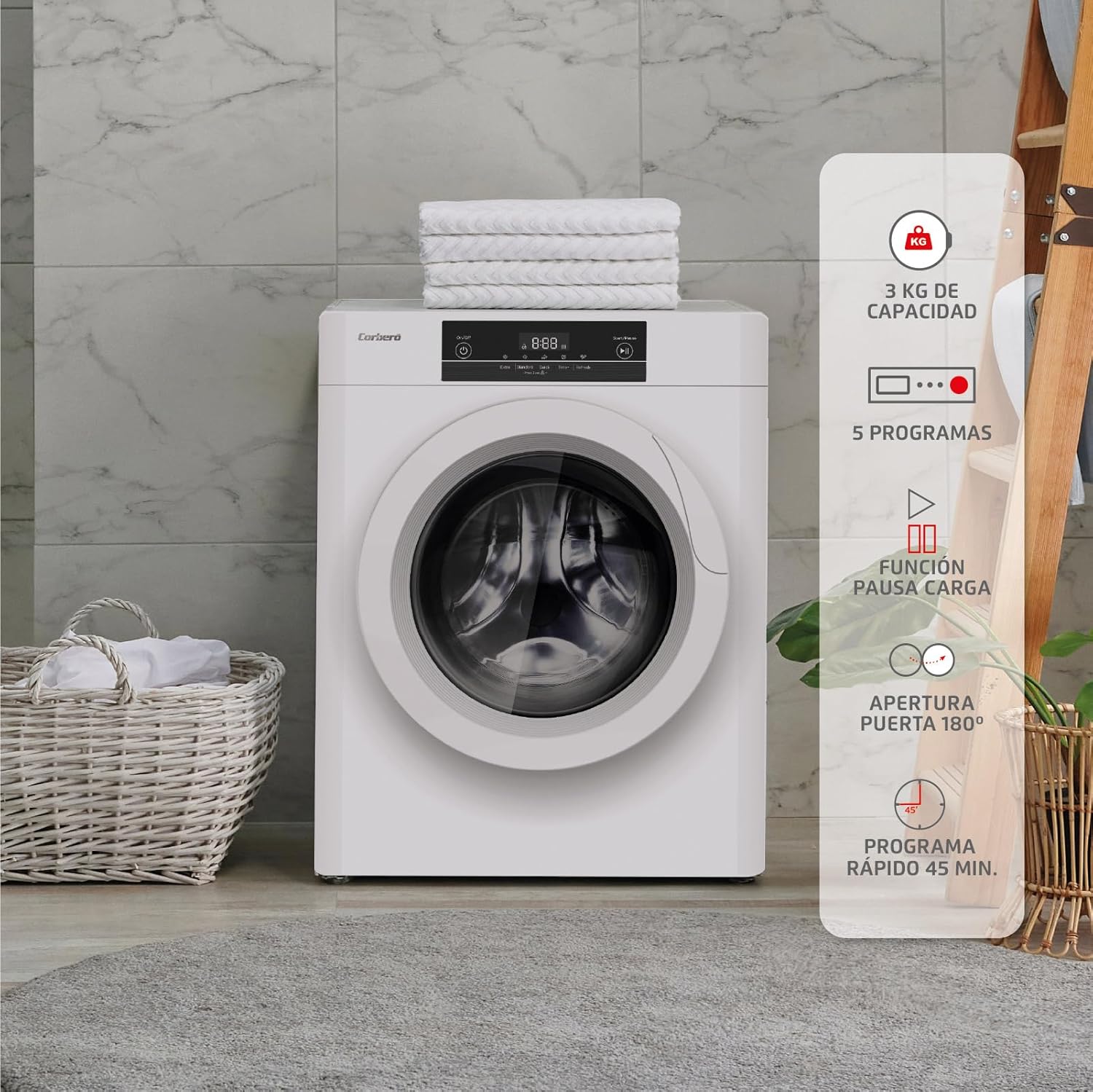 Corberó - sèche-linge frontal 3kg, LED, 5 programmes, blanc, CSM320W
