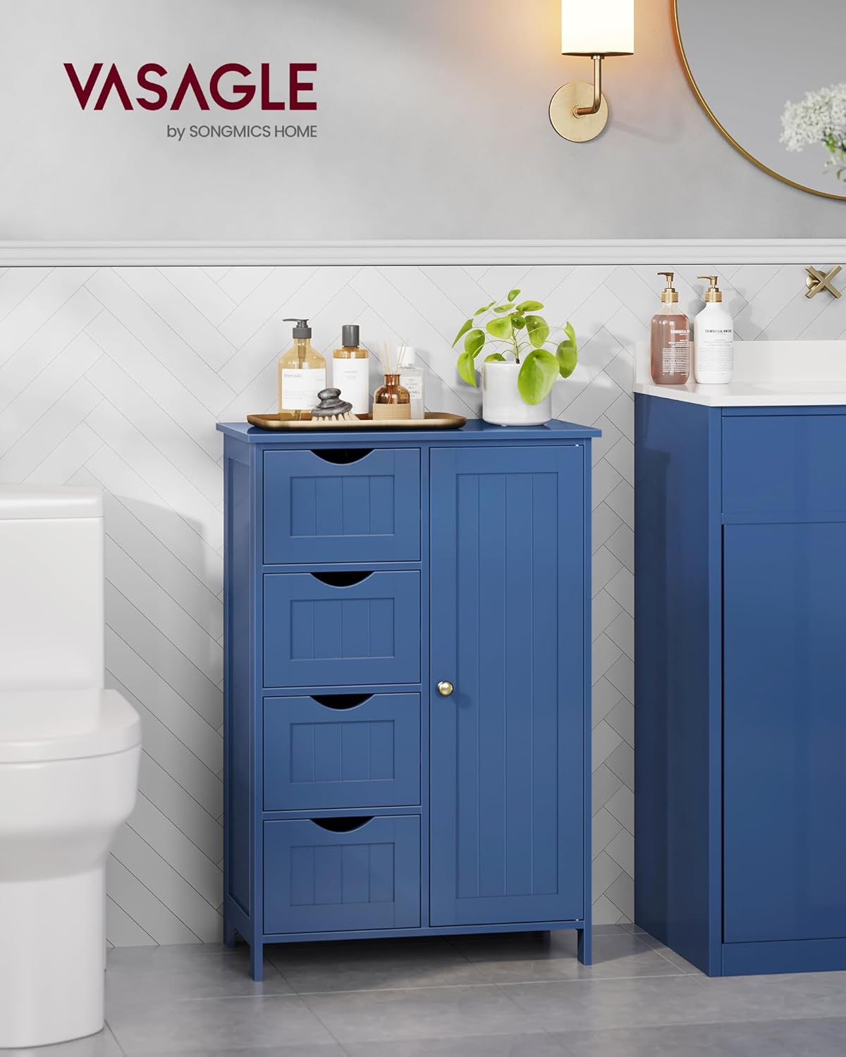 VASAGLE - meuble salle de bain étroite, 30x55x82 cm, 4 tiroirs, étagère réglable, LHC041QE02