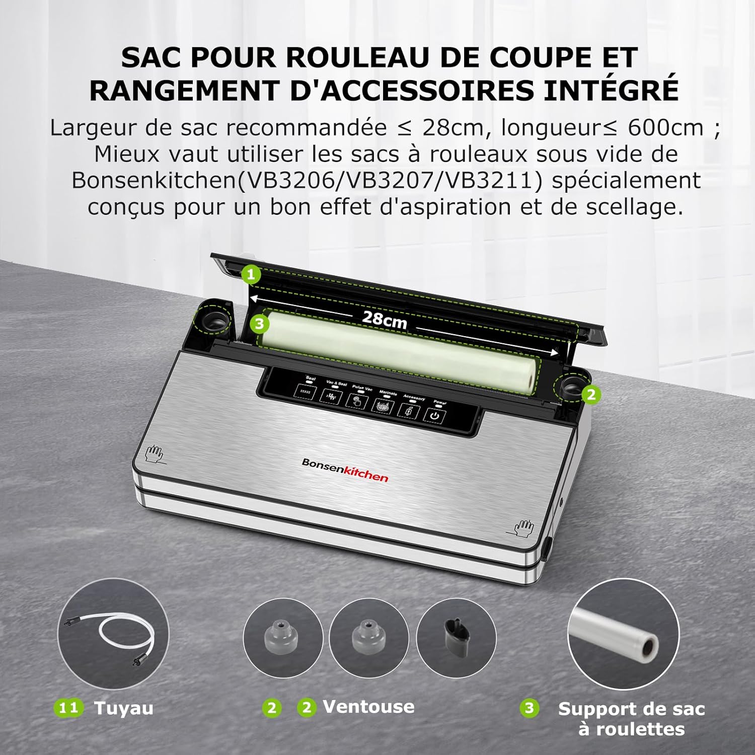 Bonsenkitchen - machine sous vide 8 L/min, 5 modes, sacs inclus