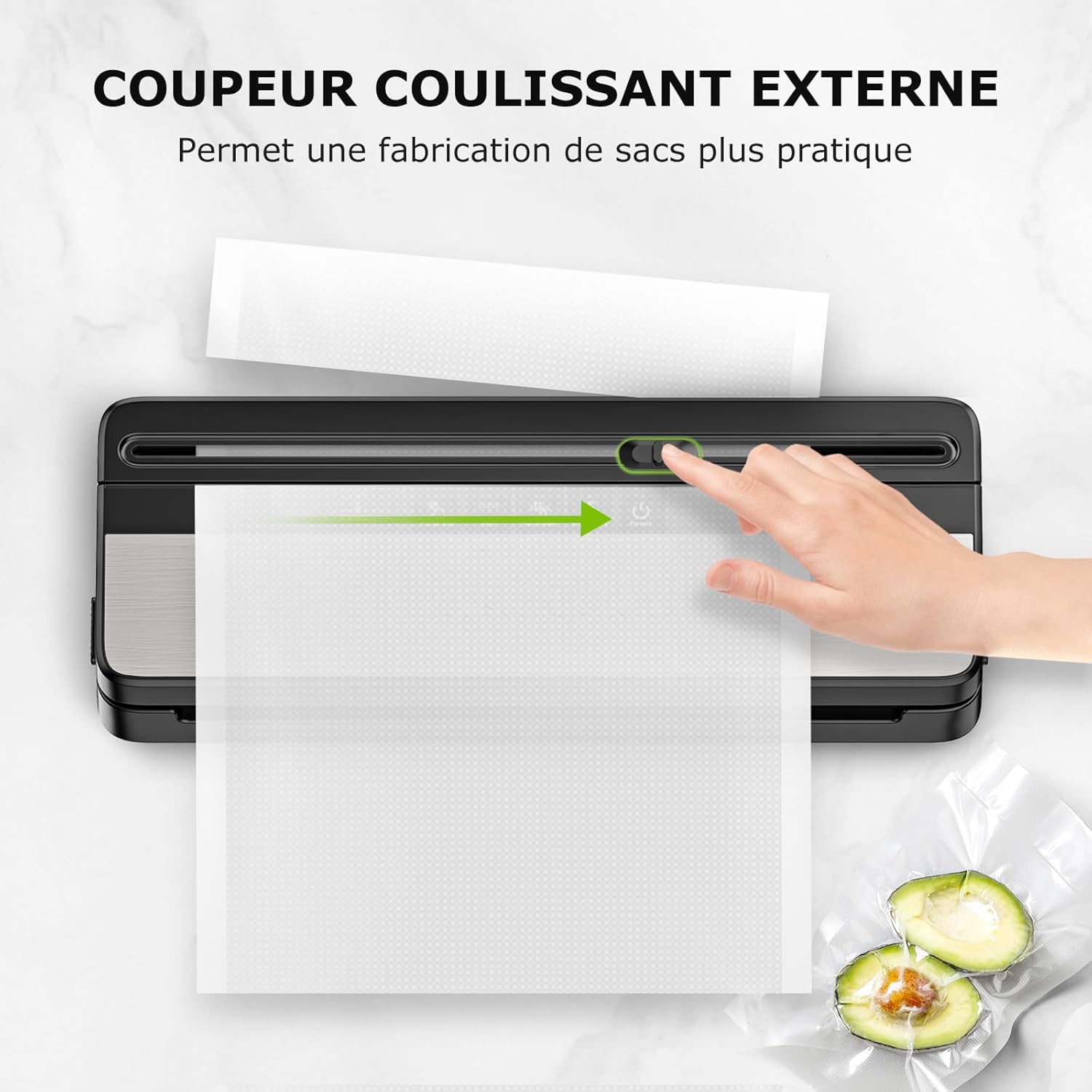 Bonsenkitchen - machine sous vide multifonction - compacte - coupe-aliments intégré, 50 sacs, rouleau, travail continu, 