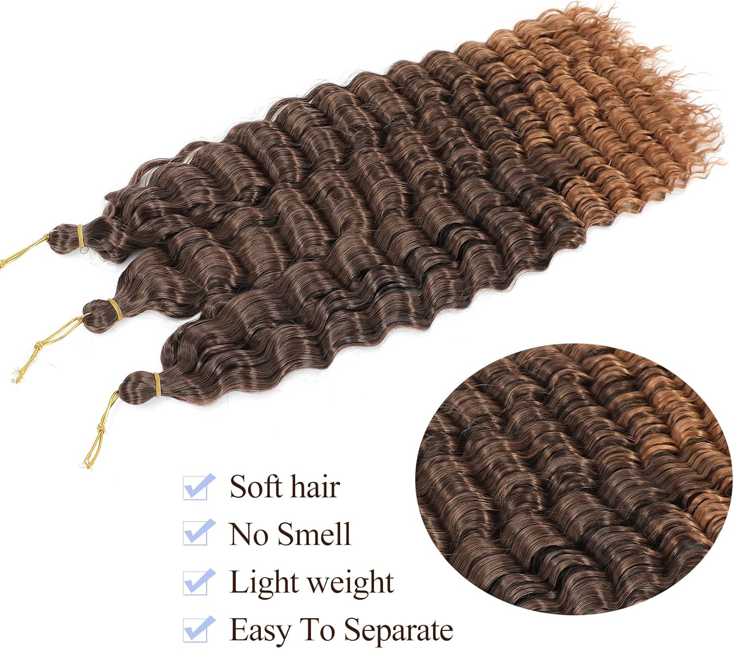 Extensions cheveux - Ocean Wave deep wave - 22 pouces, lot de 3, synthétiques, T4/30#