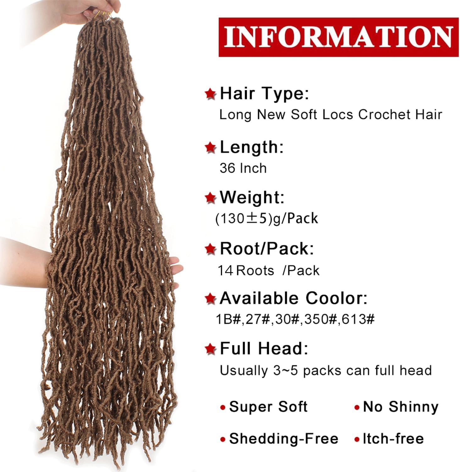 Xtrend - Faux Locs Crochet Braids 36'' - doux, naturels, 5 packs