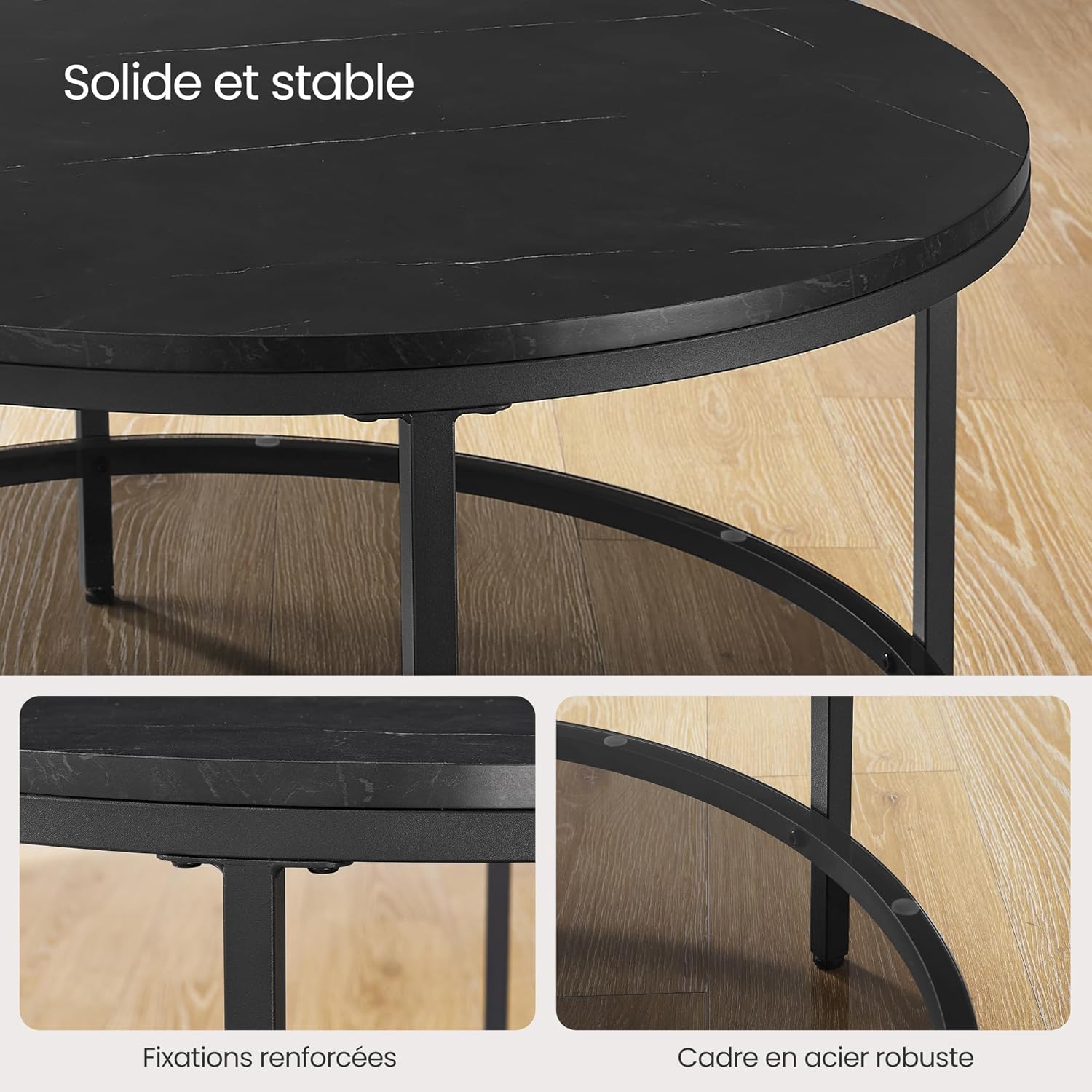 VASAGLE - table basse marbre, verre trempé, montage facile, LCT071B58