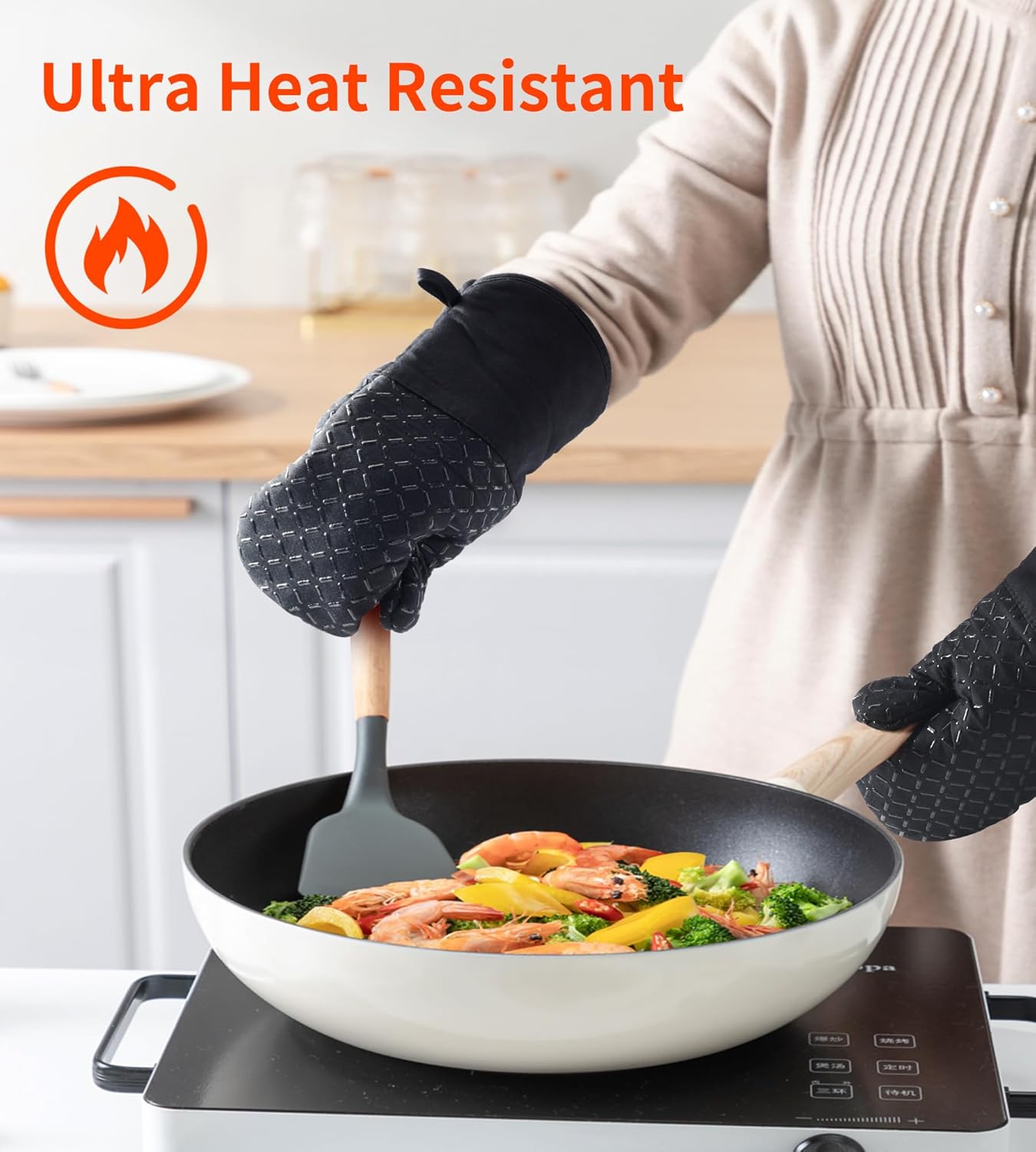 Ankway - gants de cuisine série lot 4 - 30 cm - coton, silicone, antidérapants, résistants chaleur