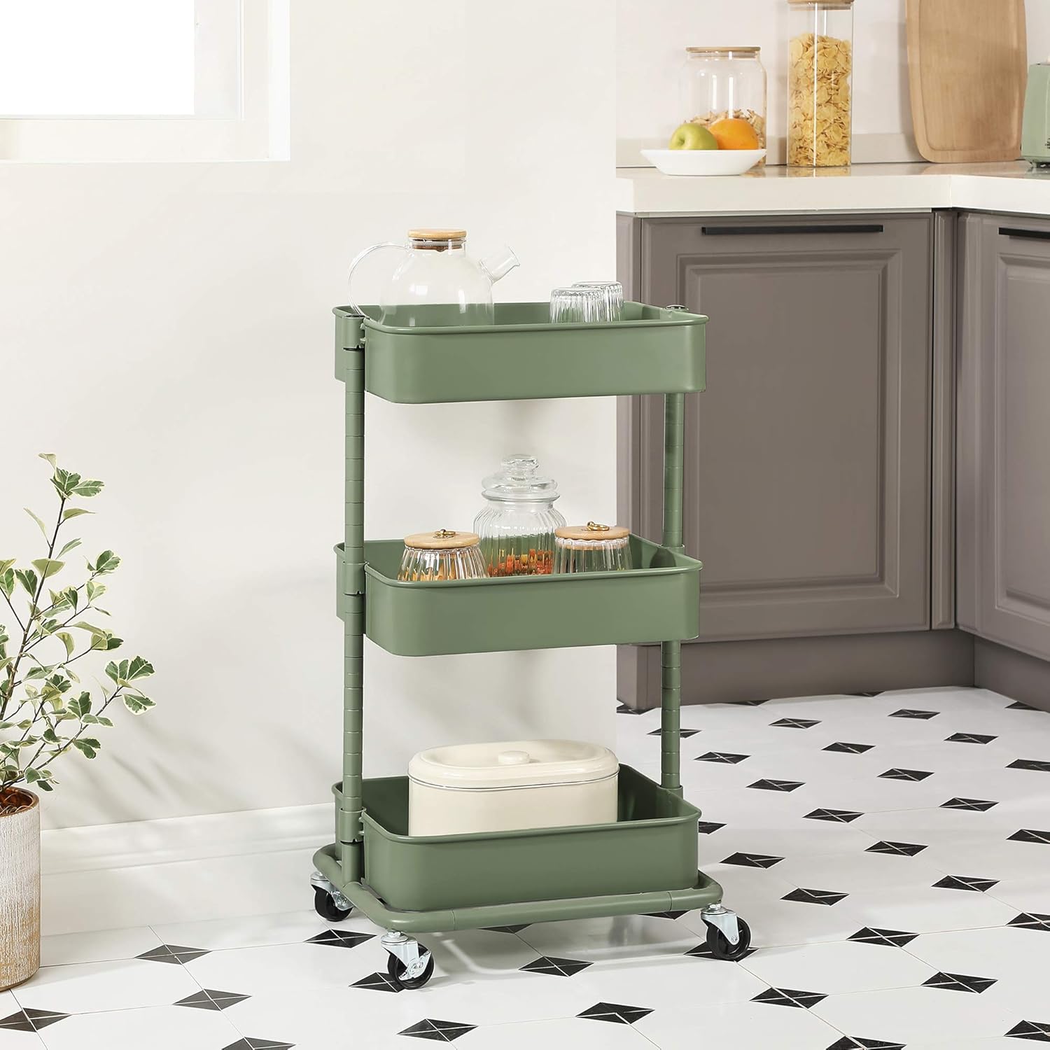 SONGMICS - desserte 3 niveaux, hauteur réglable, 2 freins, BSC060C01