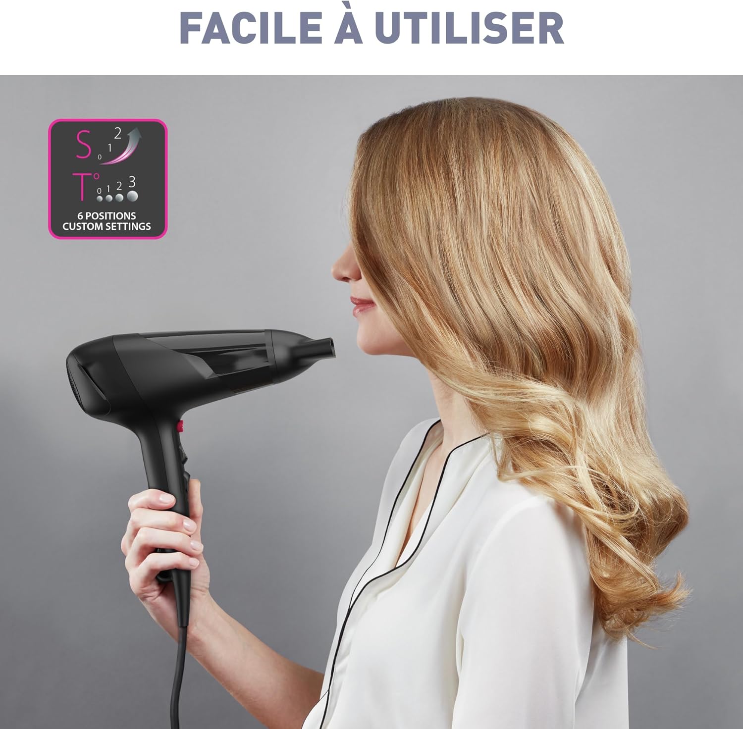 Calor - Studio Dry (série) - sèche-cheveux 6 réglages, air frais, Effiwatts, grille amovible - CV5803C0