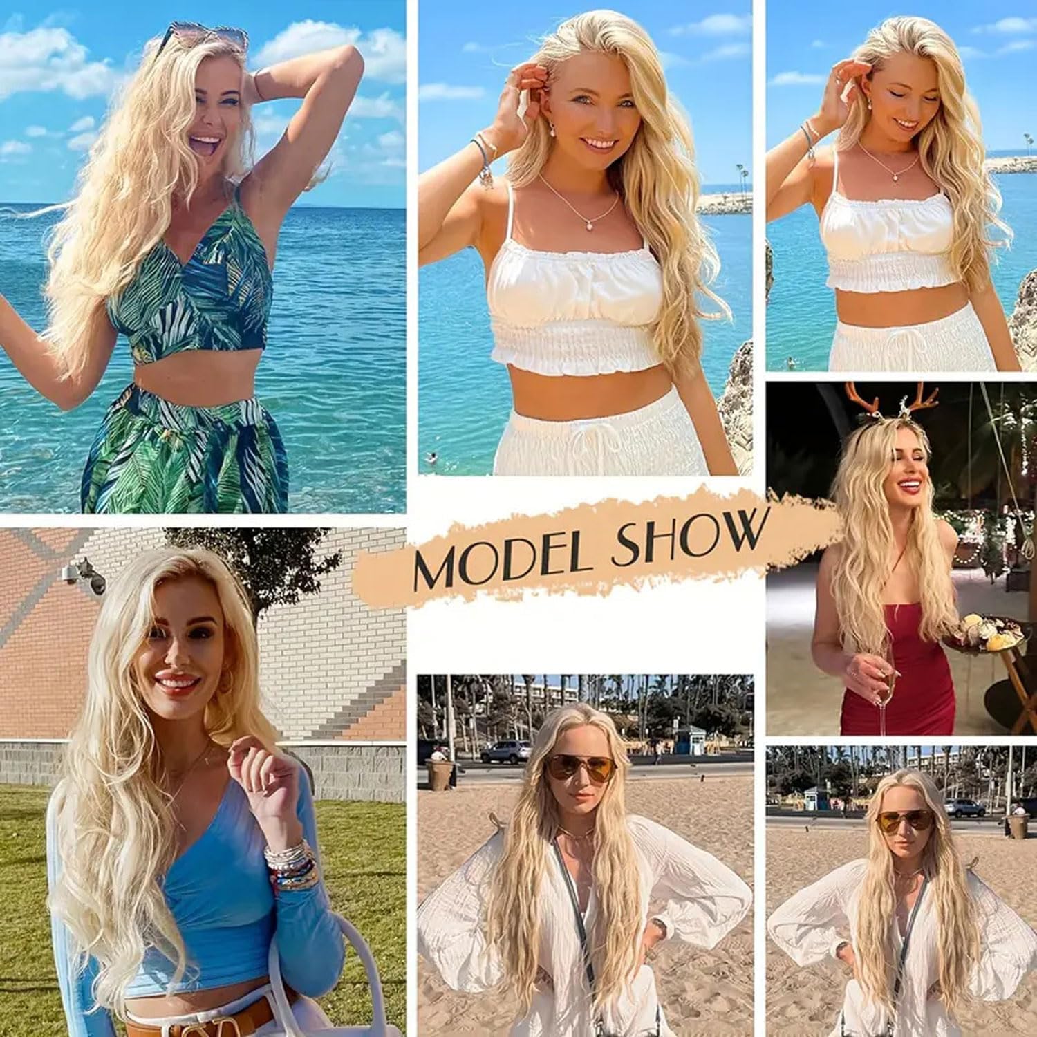 Perruque femme - bouclée blonde, 68 cm, ondulée, résistante à la chaleur