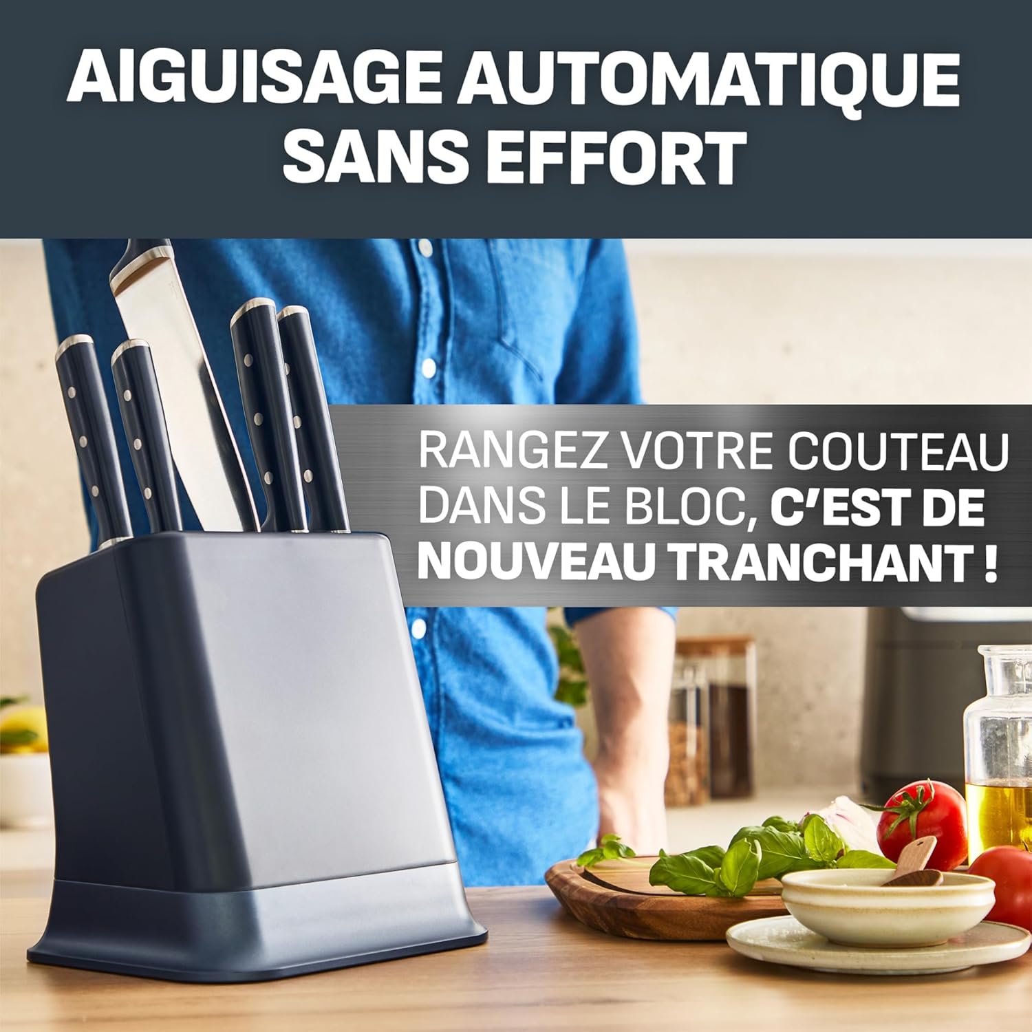 Tefal – EverSharp 6 pièces – Bloc couteaux affûteur intégré, K297S744