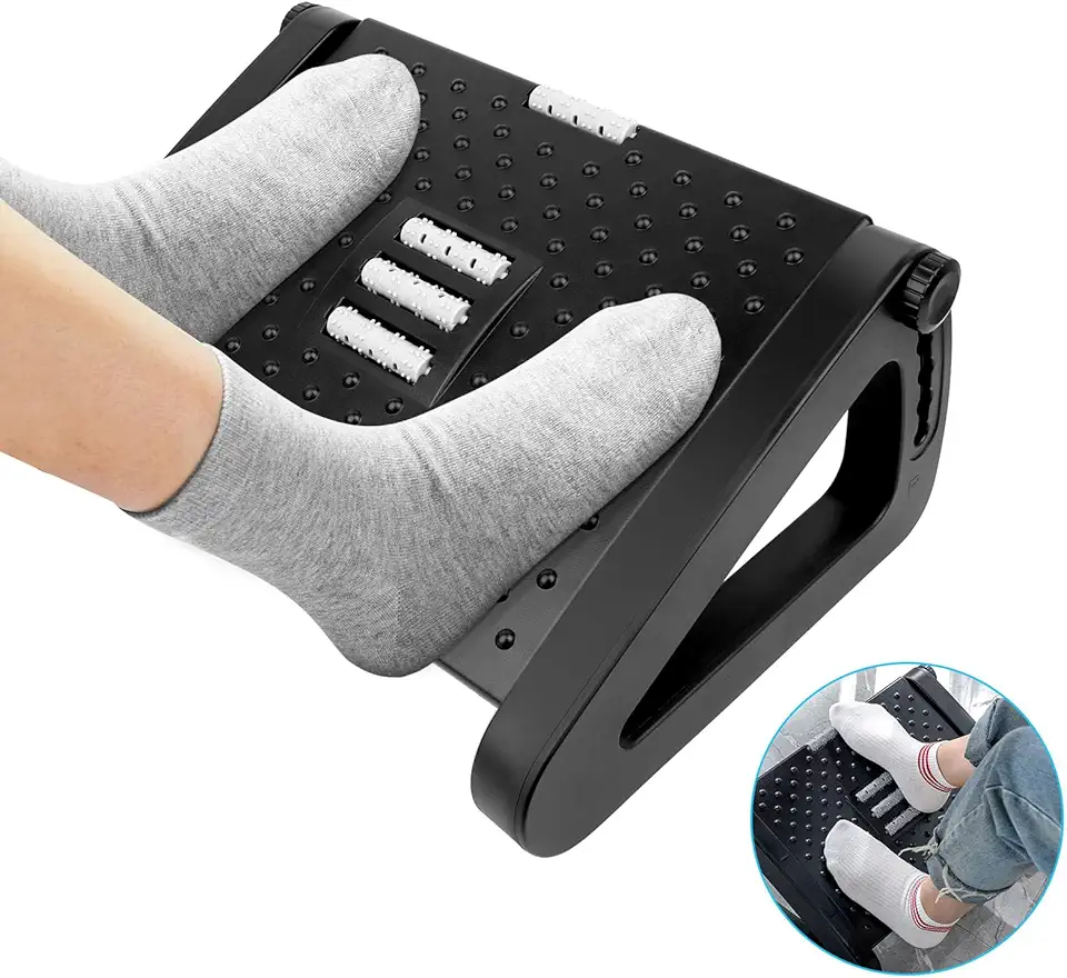 Repose-pieds de bureau réglable, ergonomique, antidérapant, fonction massage, dimensions compactes