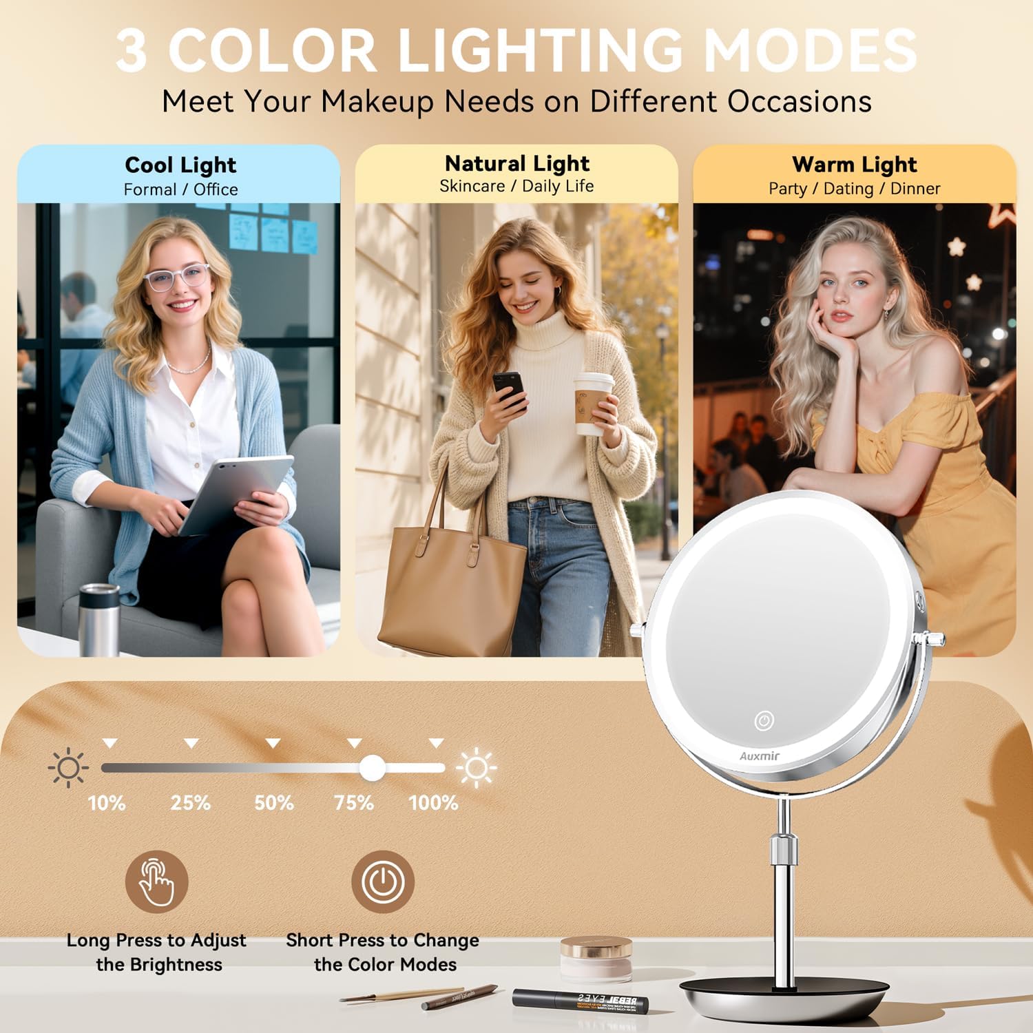 Auxmir - Miroir de maquillage double face 9