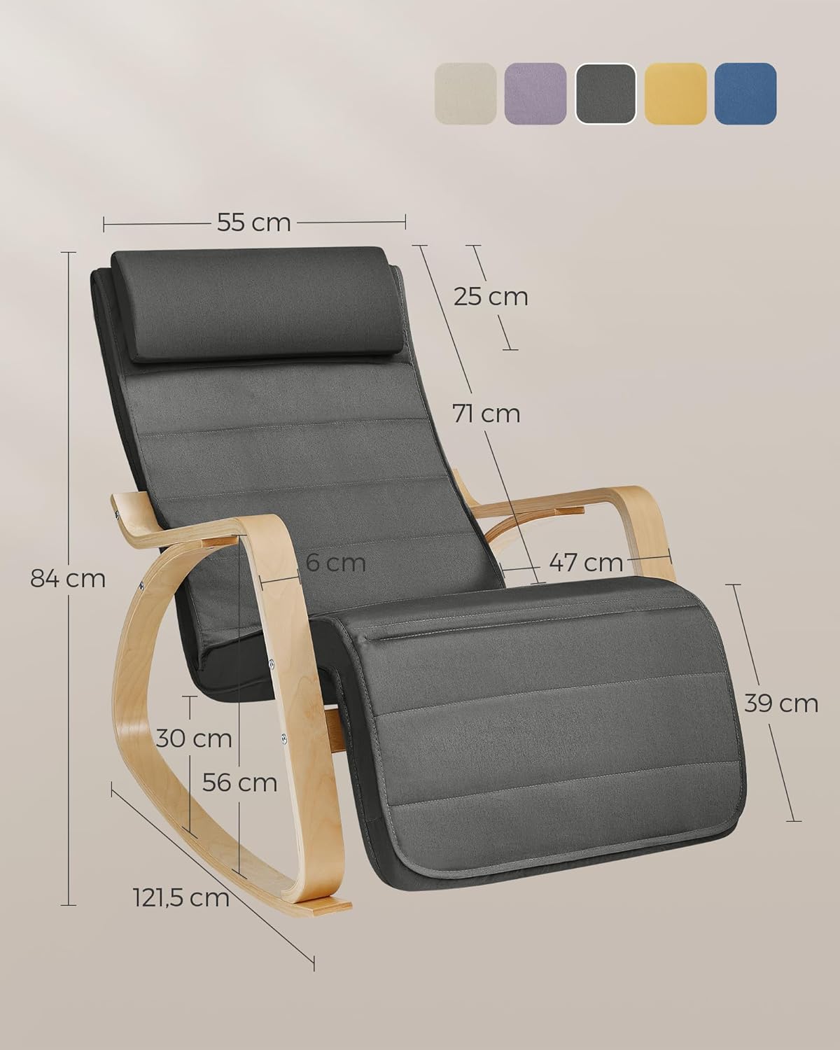 SONGMICS - fauteuil à bascule - 121,5x67x84 cm - bois, repose-pieds réglable, 150 kg - LYY010GZ03