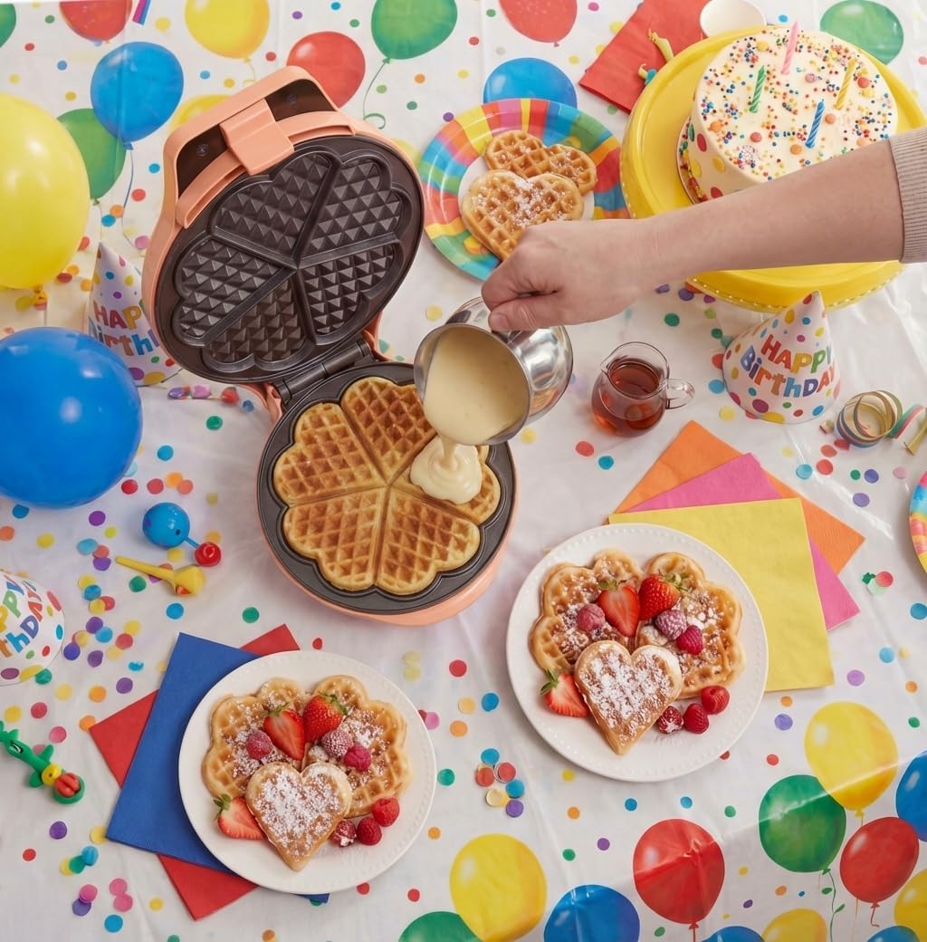 Bestron - Gaufrier rétro cœur, antiadhésif, 700W, orange