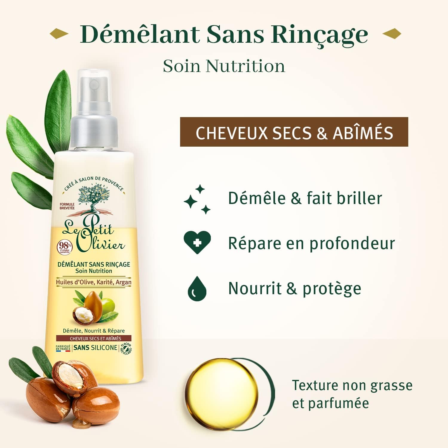 Le Petit Olivier - Spray démêlant nutrition 150ml - huiles naturelles, sans silicone, cheveux secs
