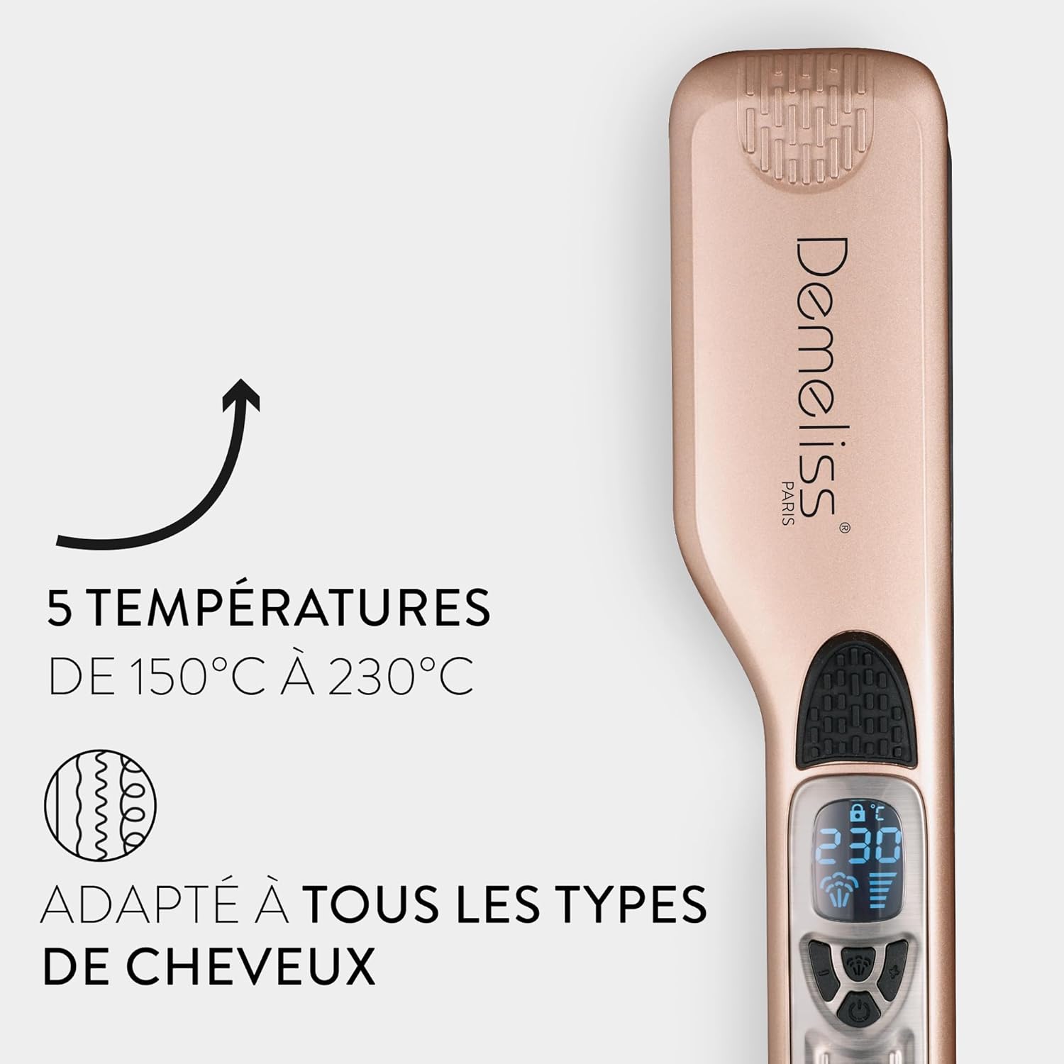 Saint Algue - Demeliss Lisseur vapeur titane, réservoir XL, 5 températures, tous cheveux TITANIUM