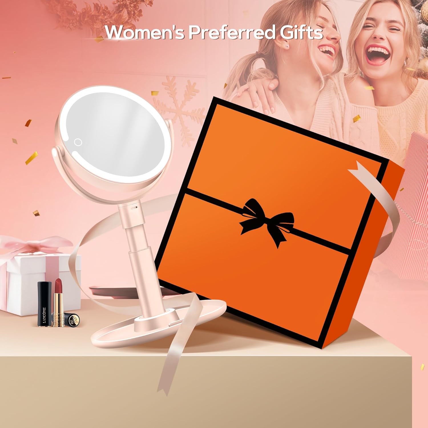 B Beauty Planet - miroir maquillage LED 30X, 2 côtés, 3 lumières, rose