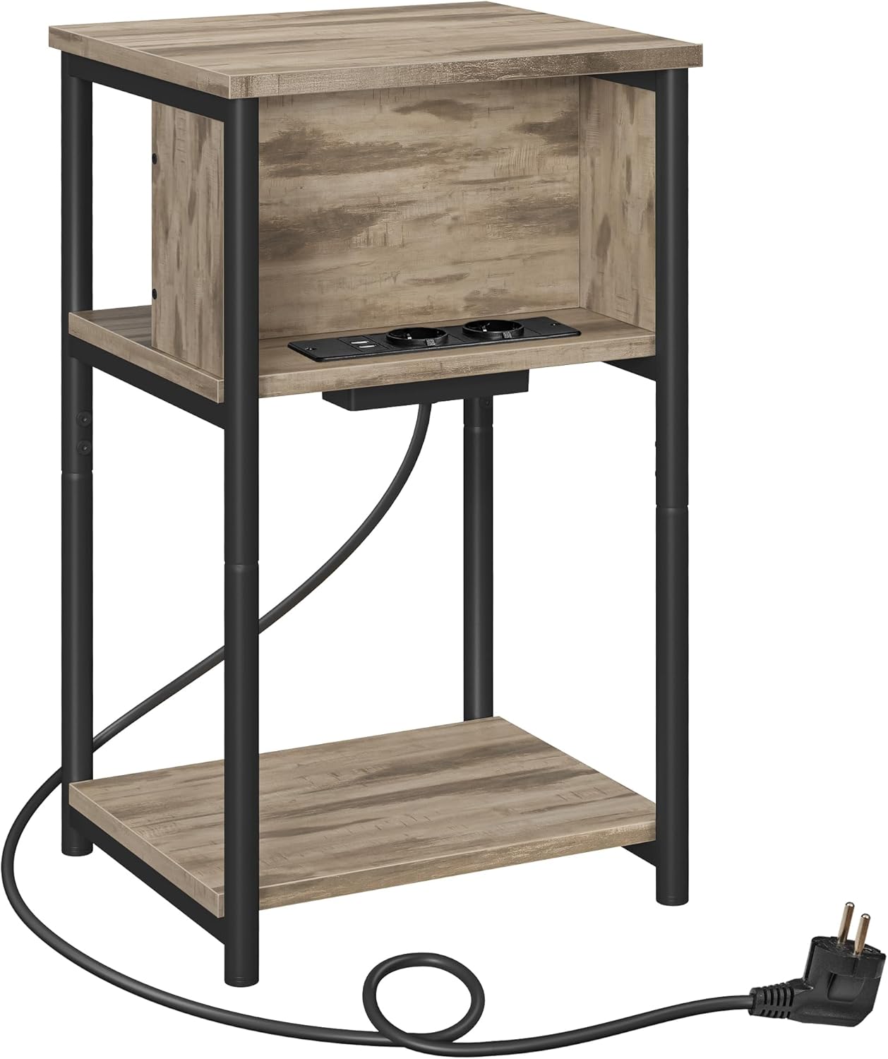 VASAGLE - Table d'appoint LET375K01 - 30x34x58cm - multiprise, 2 USB, 2 CA, marron-noir LET375K01