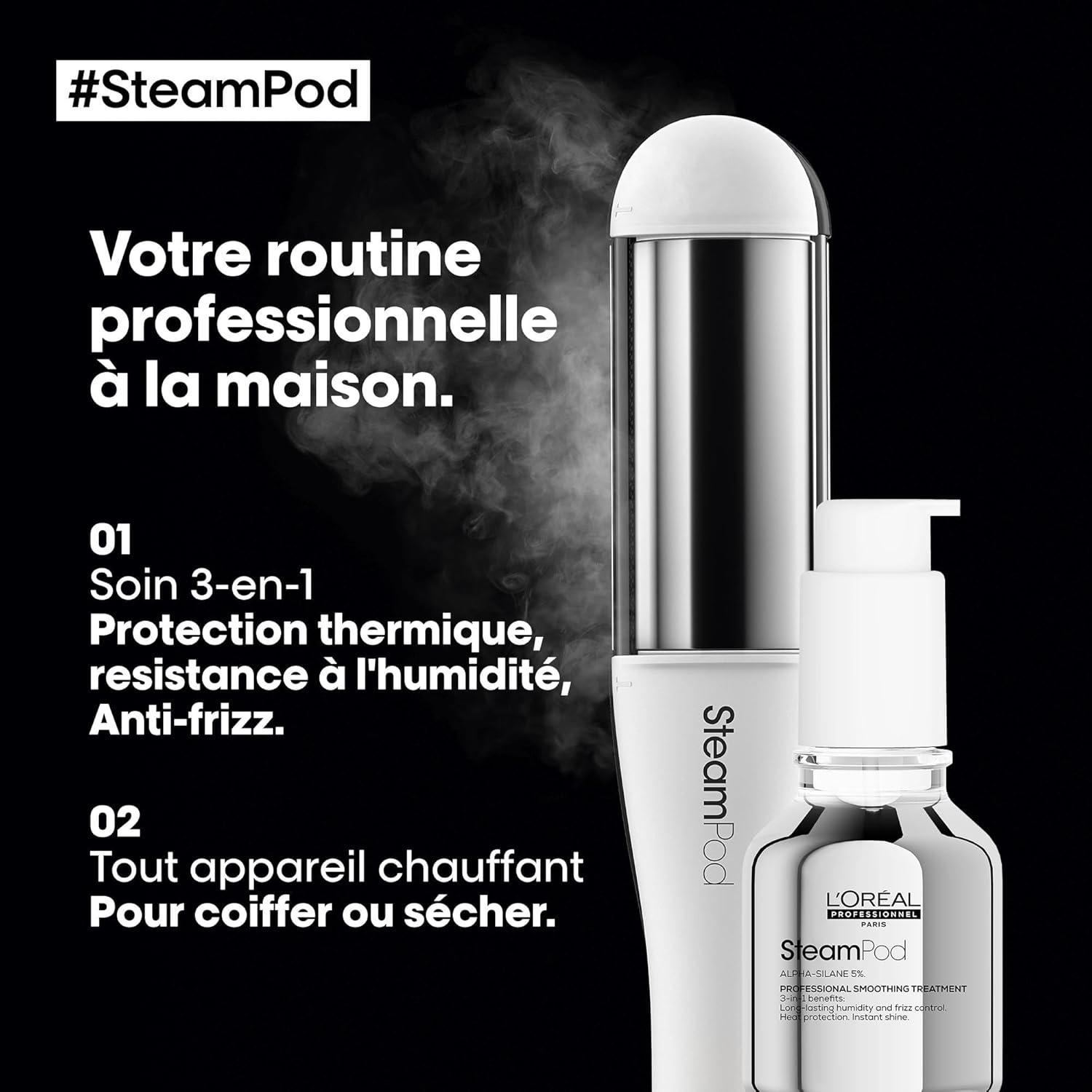 L'Oréal Professionnel - SteamPod - sérum 50ml - protège jusqu'à 230°C, anti-frizz, anti-humidité
