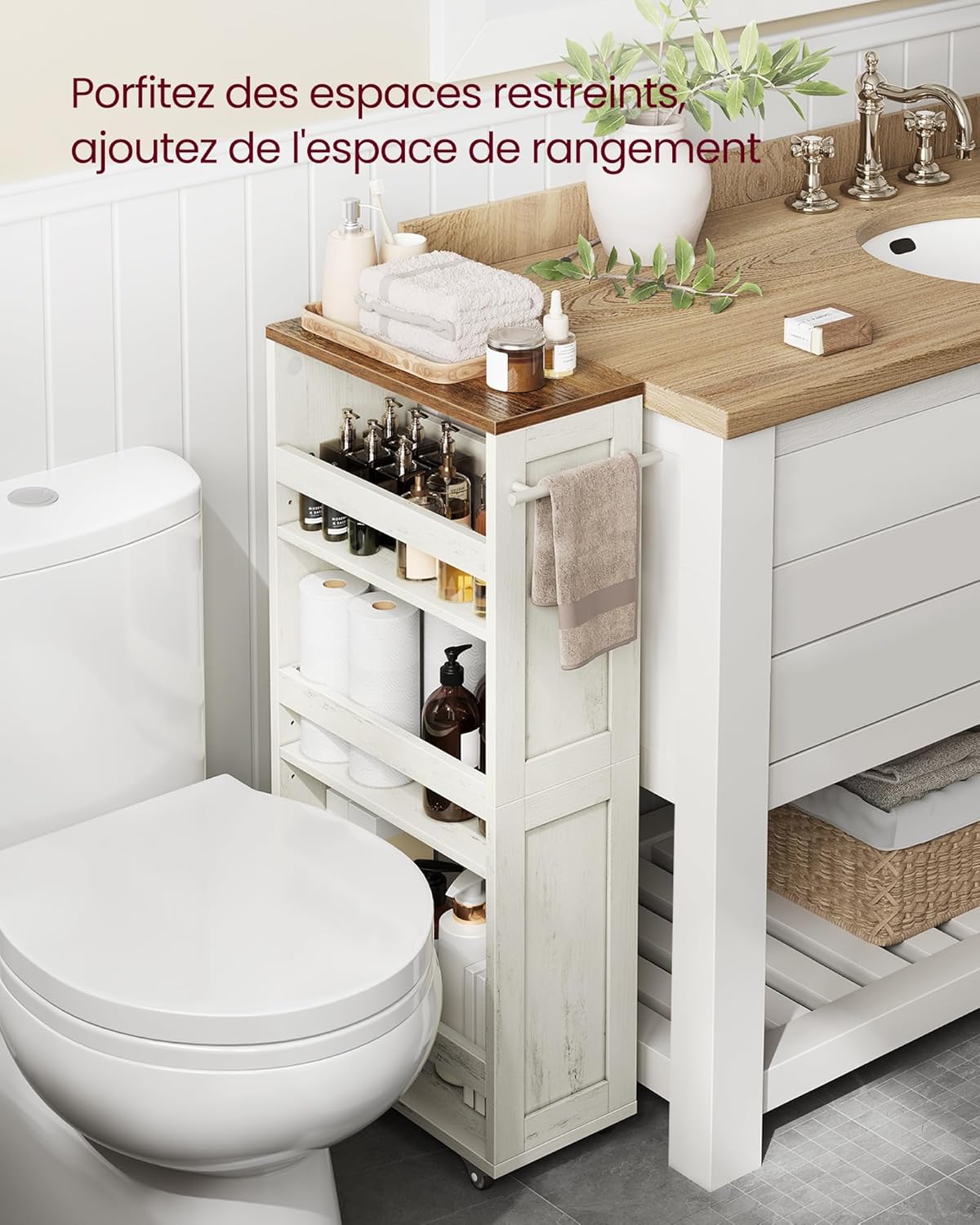 VASAGLE - chariot de rangement 4 niveaux, 20x43,2x86,5 cm, roulettes, LRC051K01