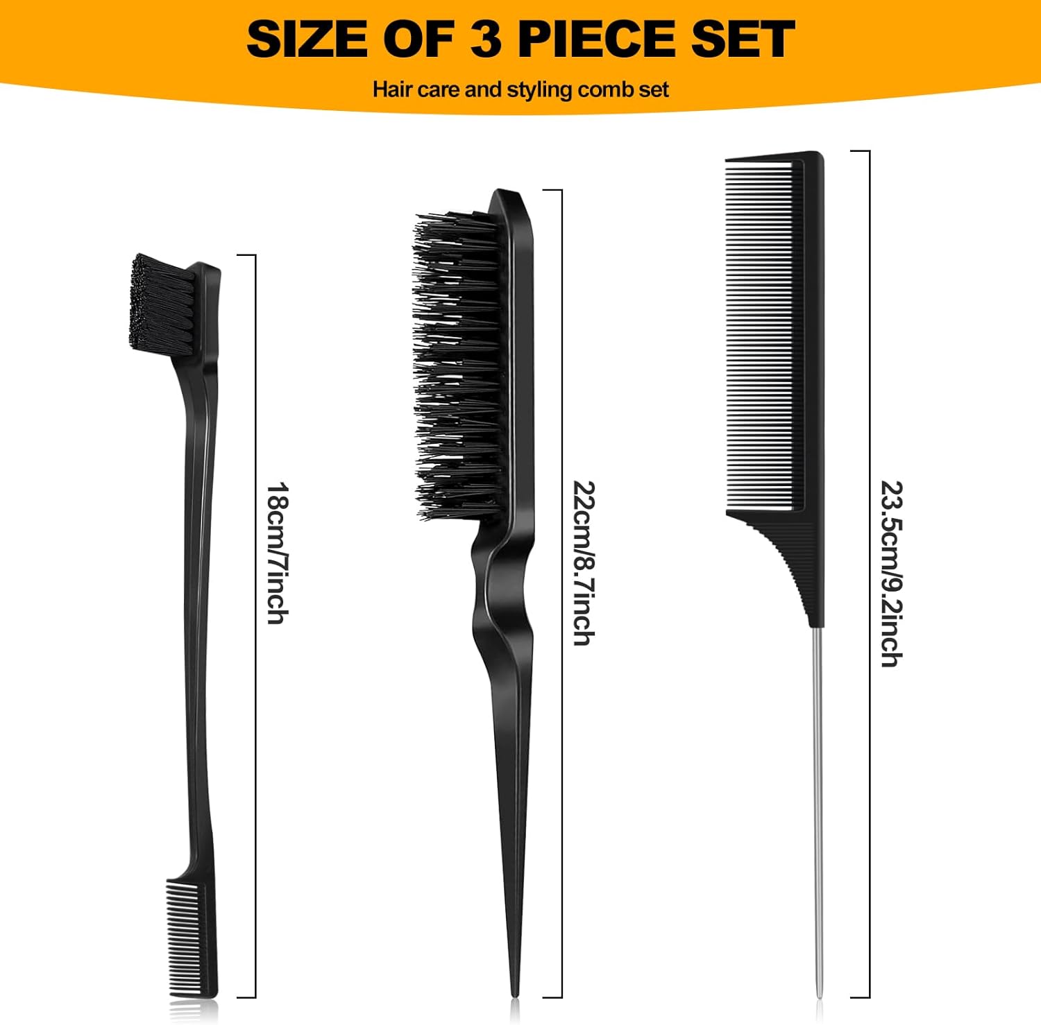 Kit Brosse Plaquante et Peigne à Queue - 3 pièces - Pour cheveux lissés