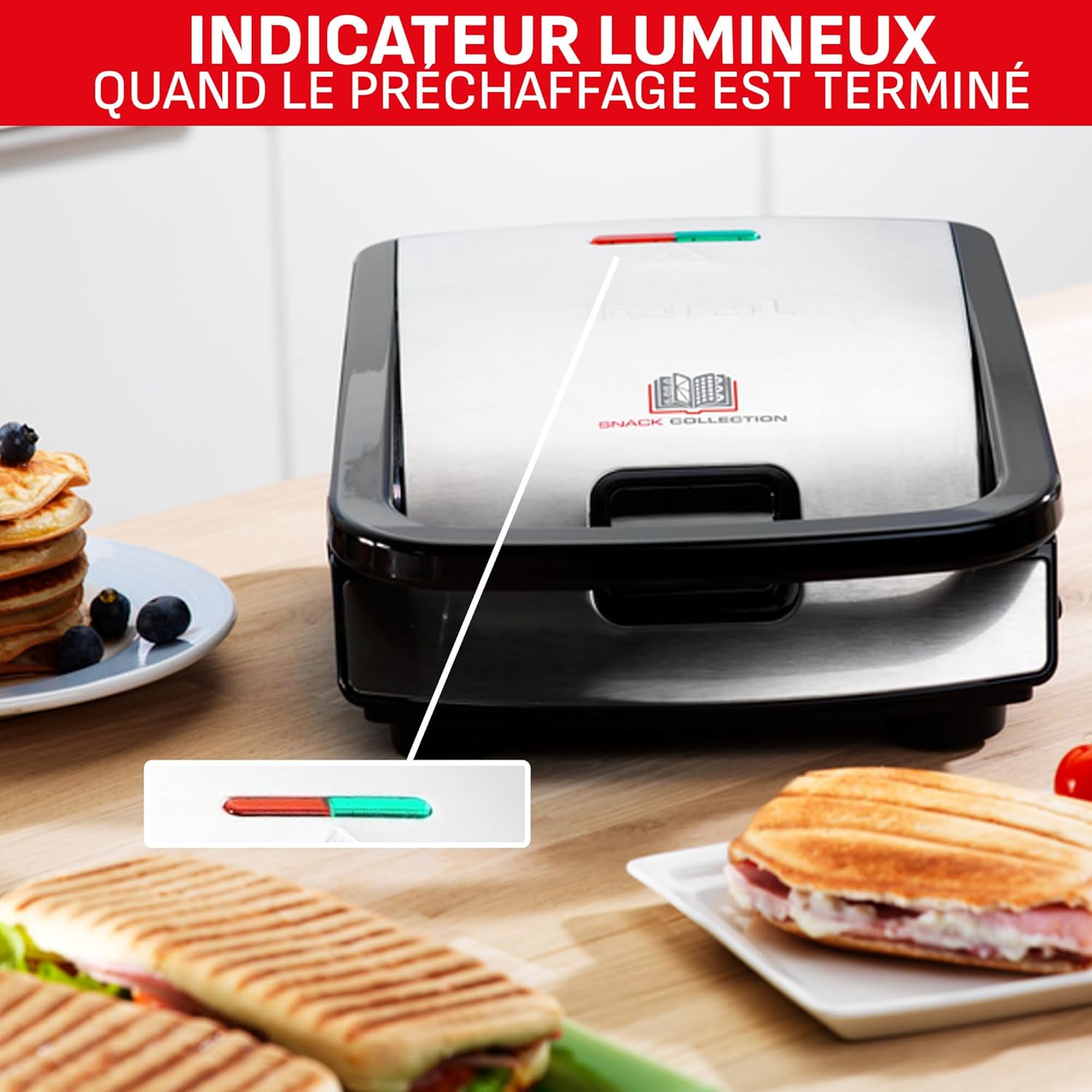 Tefal - Snack Collection - 2 plaques, facile à ranger, nettoyage aisé, indicateur chauffe, antiadhésif - SW853D12