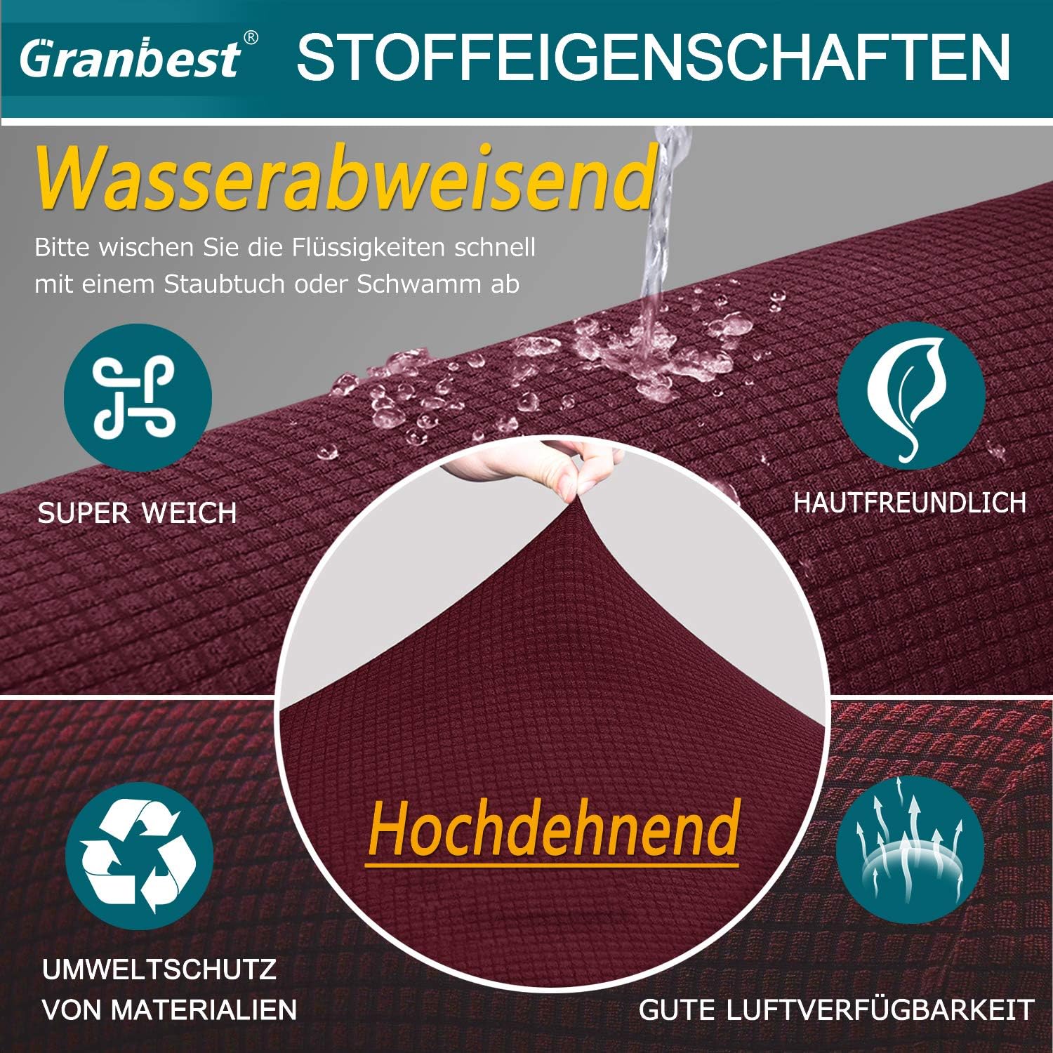 Granbest - housse canapé imperméable, 1 place, rouge, élastique, durable