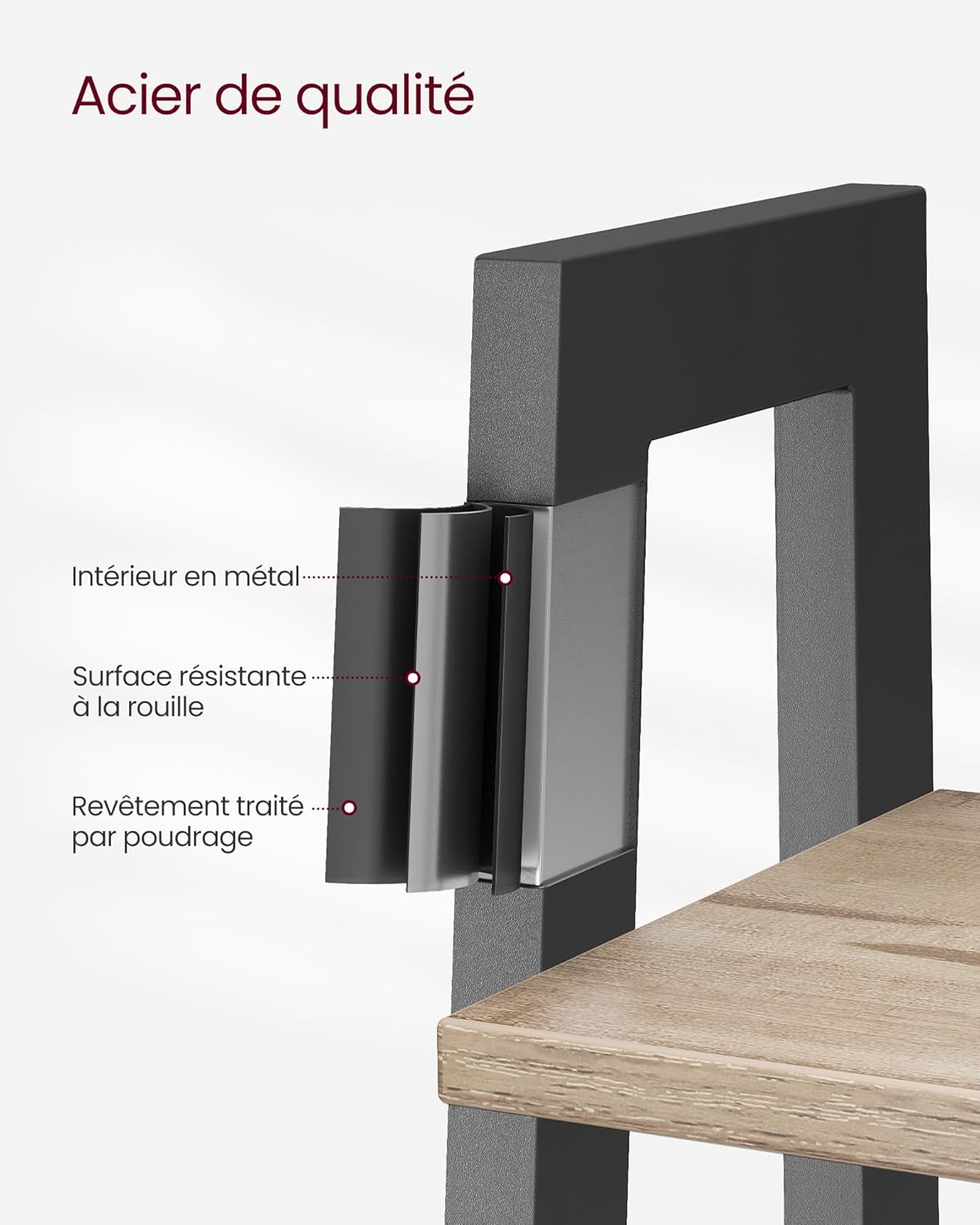 VASAGLE - Étagère 5 niveaux moderne acier, 50x30x150cm, LLS045B50