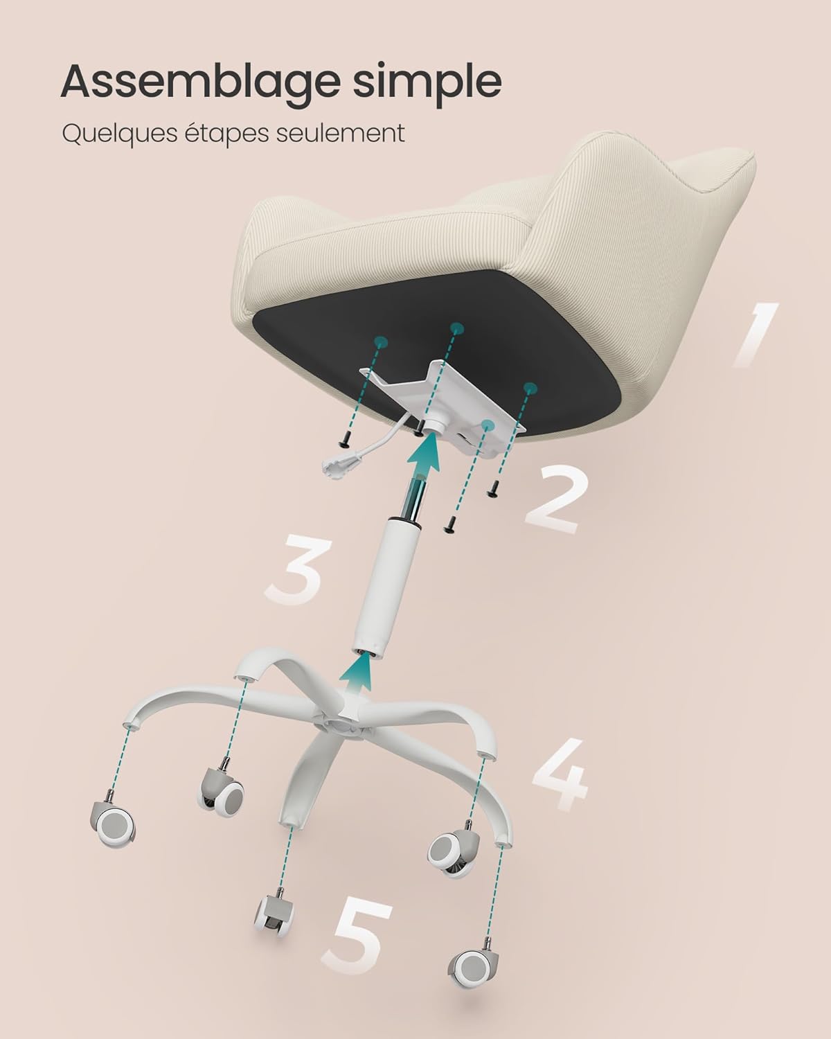SONGMICS - fauteuil ergonomique velours, réglable, acier, 110kg - OBG019LZ01