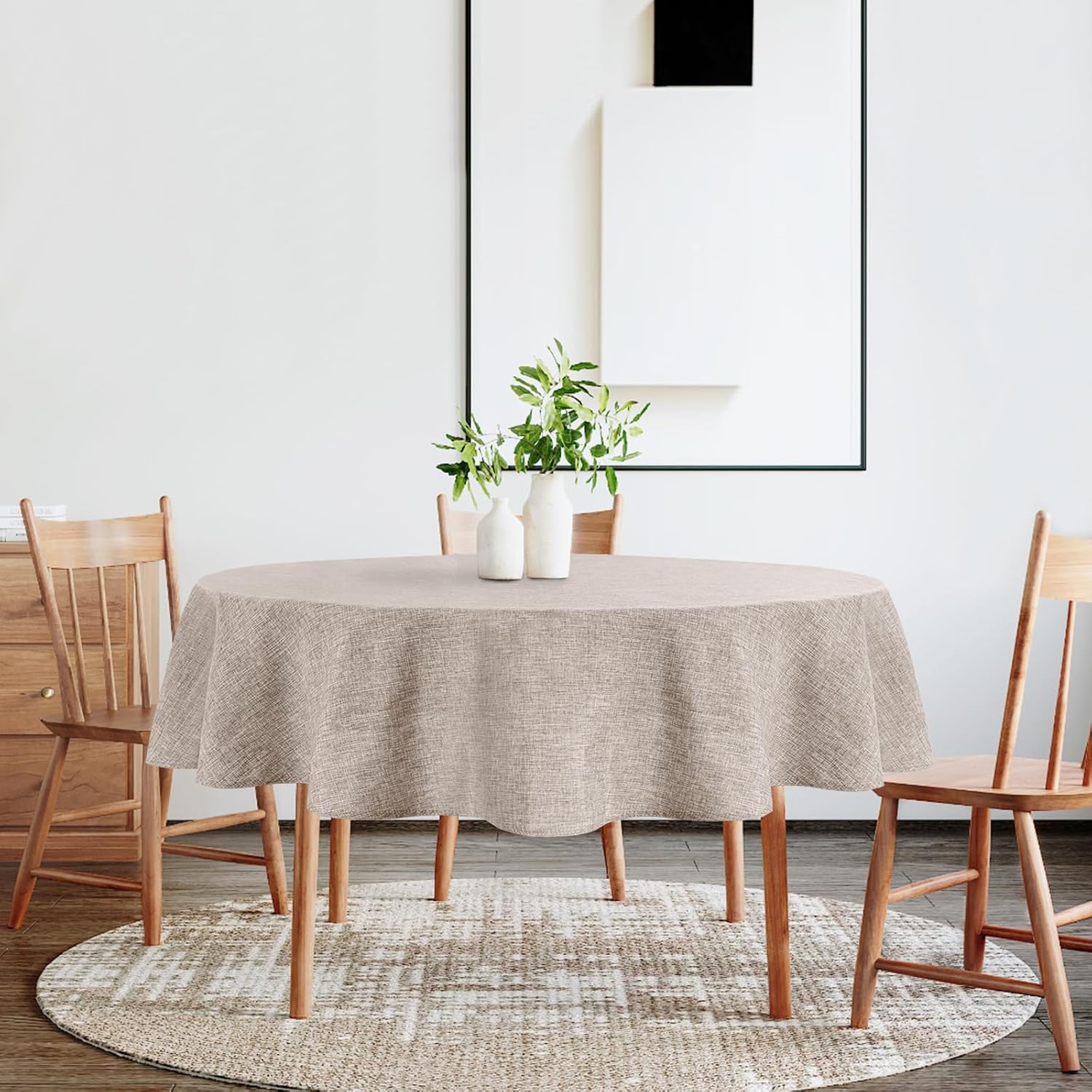 DWCN - nappe ronde effet lin 120 cm - imperméable, lavable, anti-tache