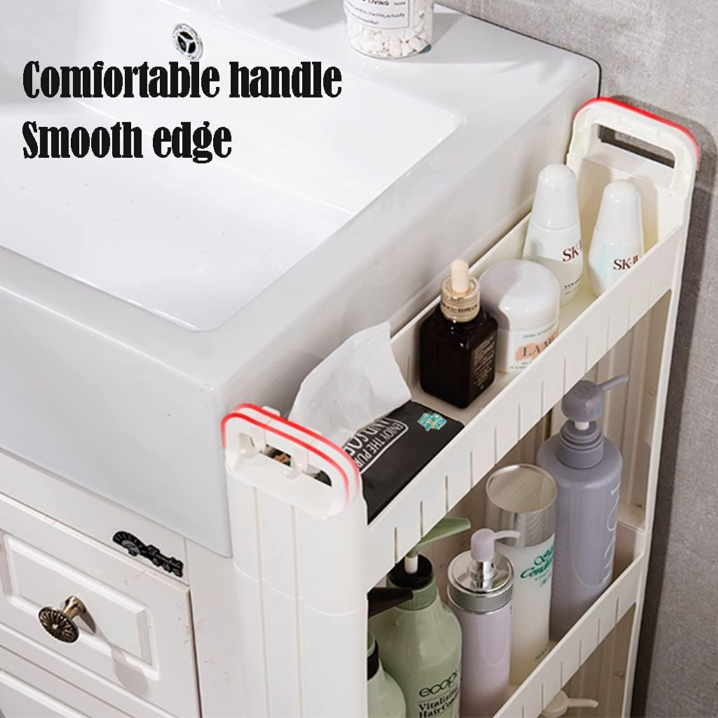 Chariot de rangement mince - 3 niveaux - 10cm - plastique blanc, à roulettes, organisateur mobile