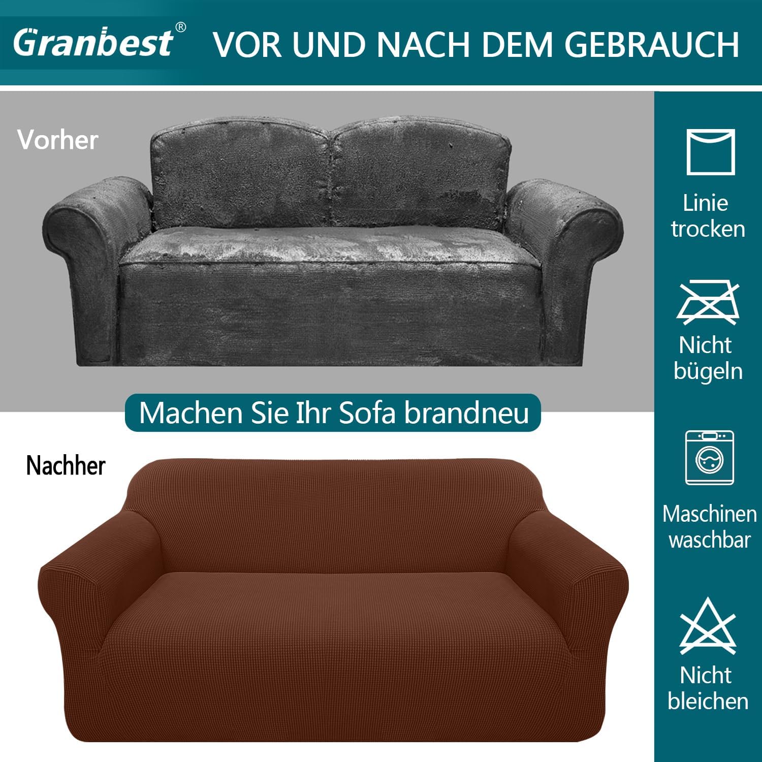 Granbest - Housse de canapé jacquard - 2 places - élastique, anti-animaux