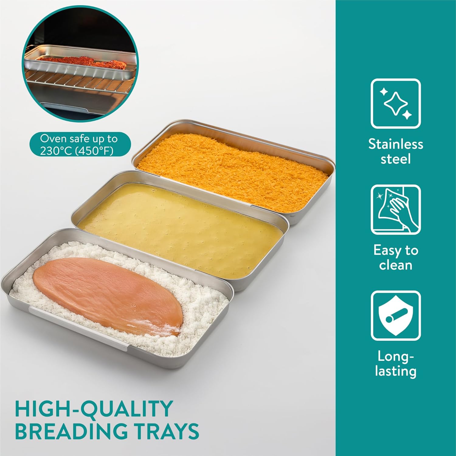 Navaris - Lot de 6 bacs inox - 27x15x3 cm - Four, pâtisserie, lave-vaisselle