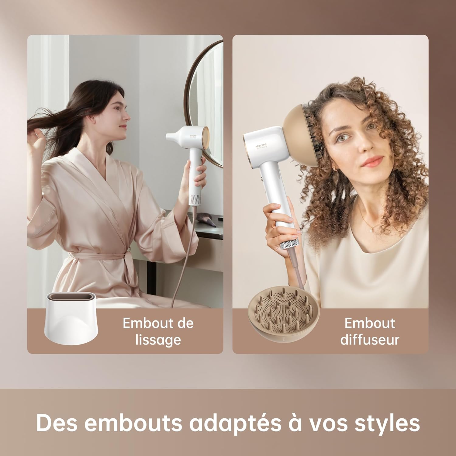Dreame - Hair Glory Combo - léger, moteur 110000 tr/min, ionisation, séchage rapide, 70m/s airflow