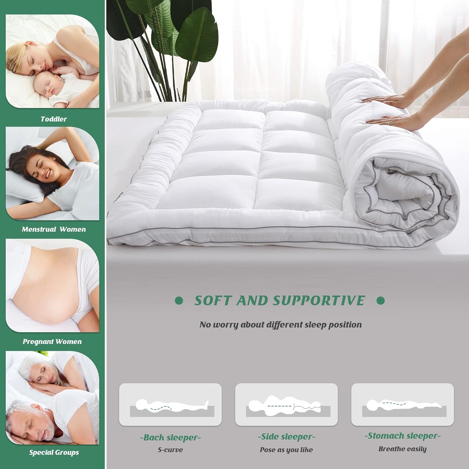 GRT - surmatelas en bambou, Queen, extra-épais, doux et matelassé