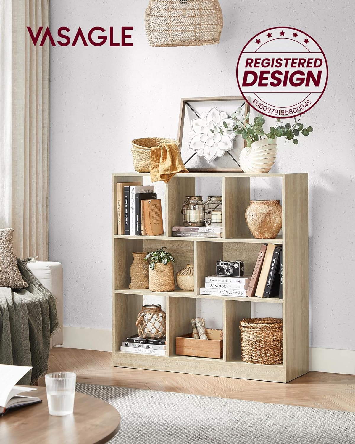 VASAGLE - bibliothèque 8 compartiments - 30x97,5x100cm - bois LBC52NL