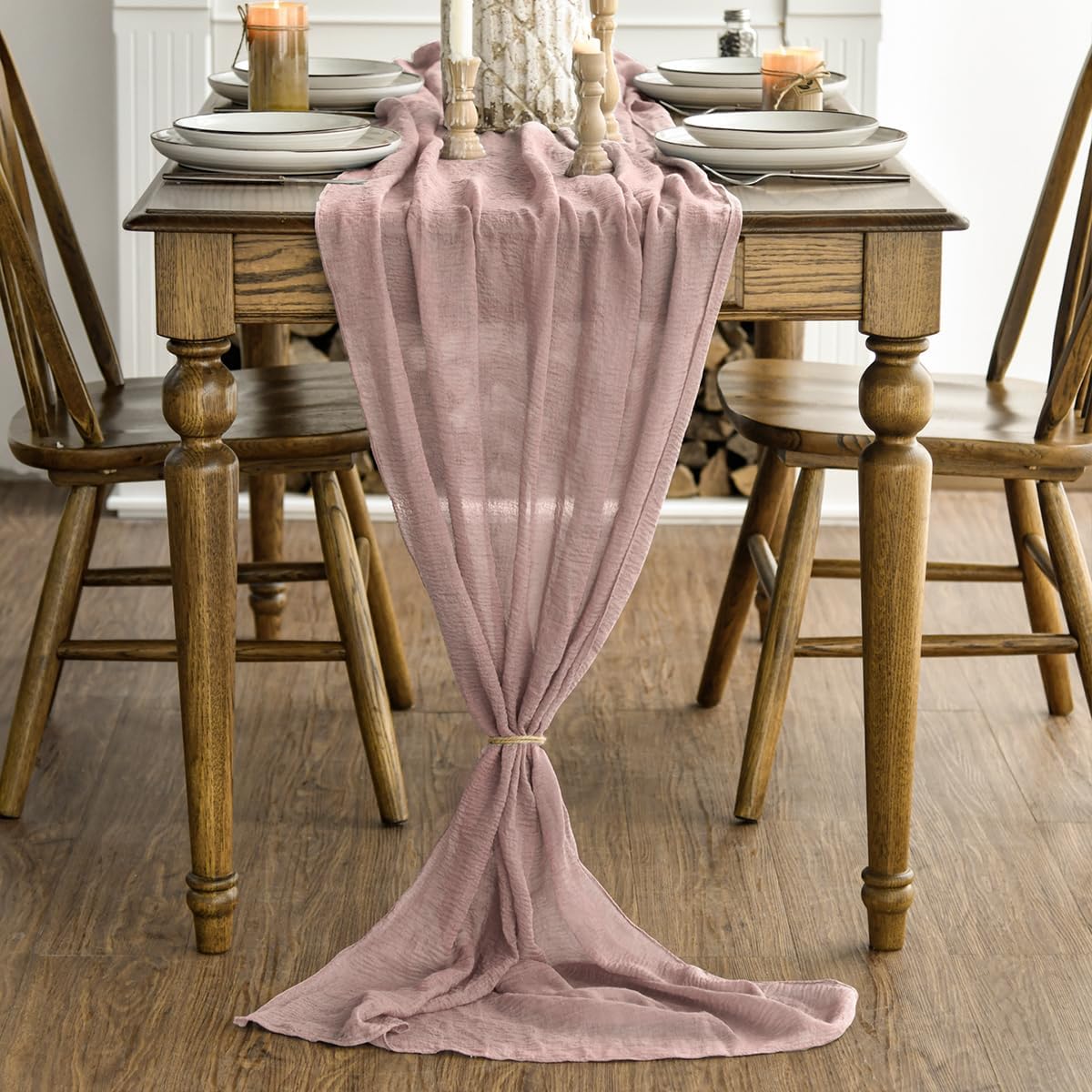 Artoid Mode - Lot de 2 chemins de table - 300 cm - mousseline boho rose poussiéreux
