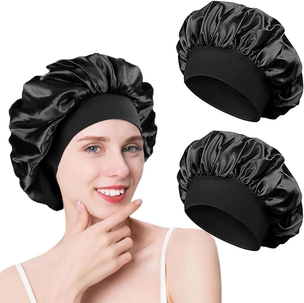 Bonnet de nuit femme - satin/soie - 2 pièces - protection cheveux