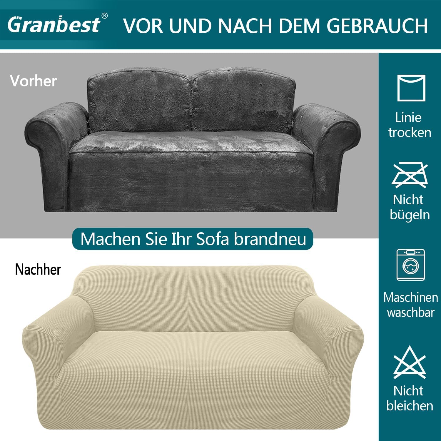 Granbest - Housse canapé jacquard 2 places - très élastique, anti-animaux, kaki