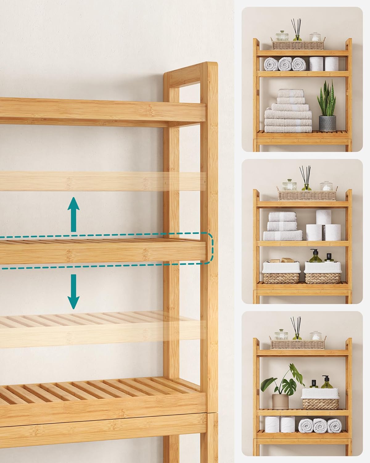 SONGMICS - étagère WC 3 niveaux - rangement ajustable compact - BTS001N01