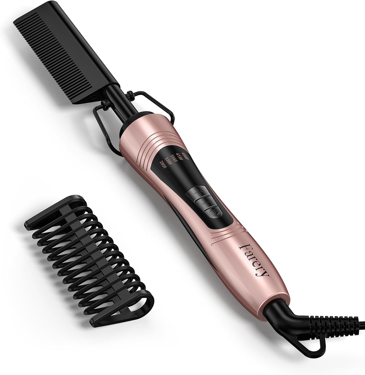 Farery – Peigne Chauffant Lisseur – Temp. réglable, arrêt auto, double tension