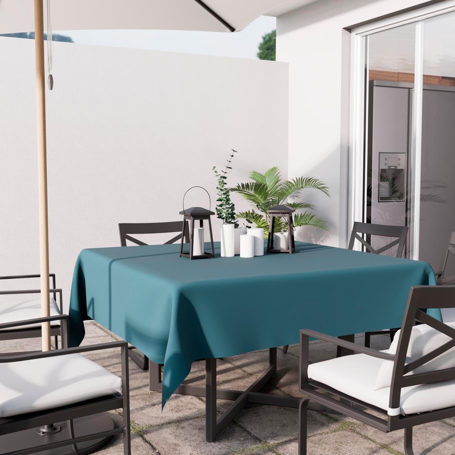 Soleil d'Ocre - Nappe carrée Alix - 140x140 cm - anti-tâches polyester bleu celadon