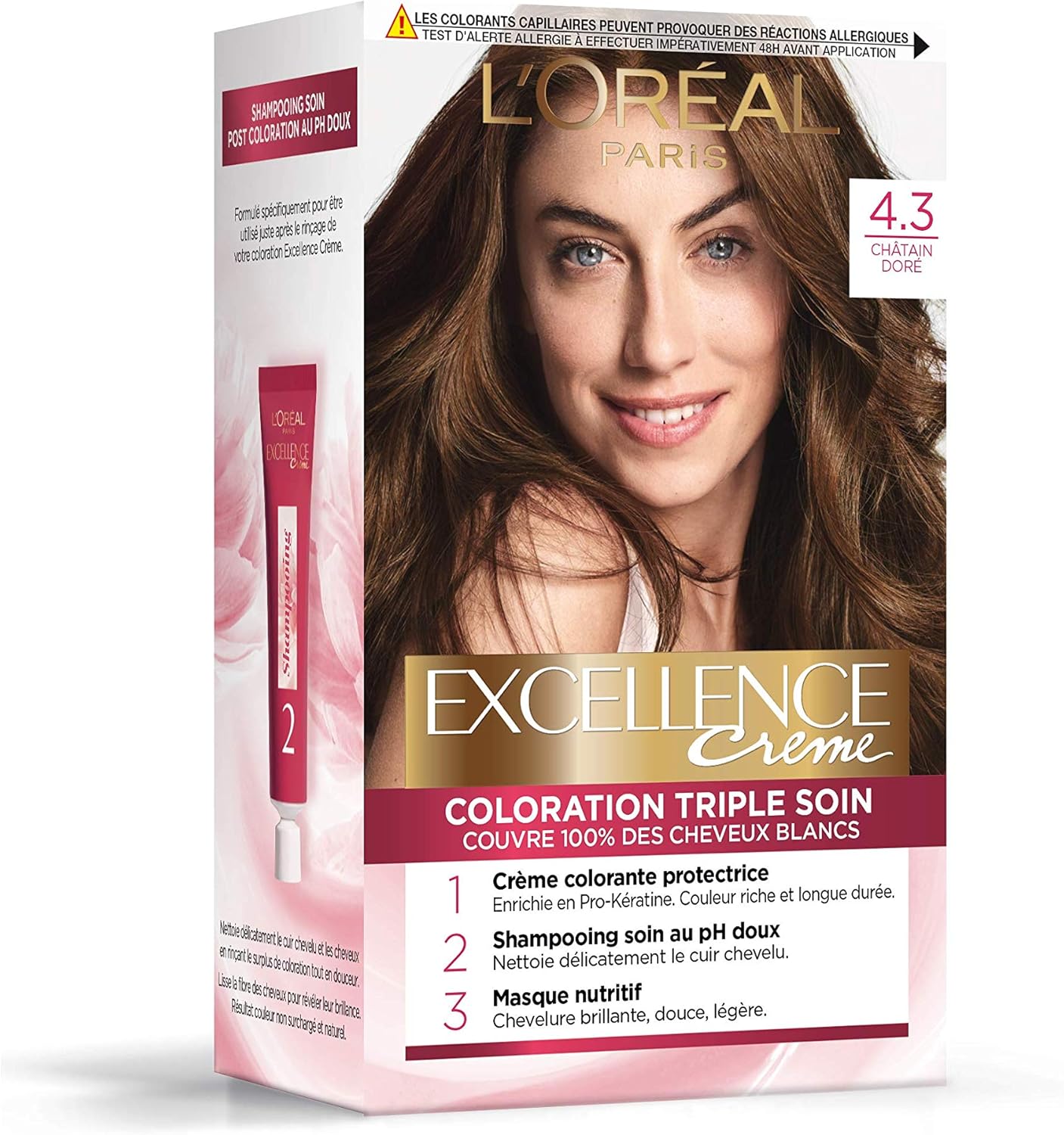 L'Oréal Paris - Excellence Crème coloration châtain doré - 1 unité - kit couvrance cheveux blancs