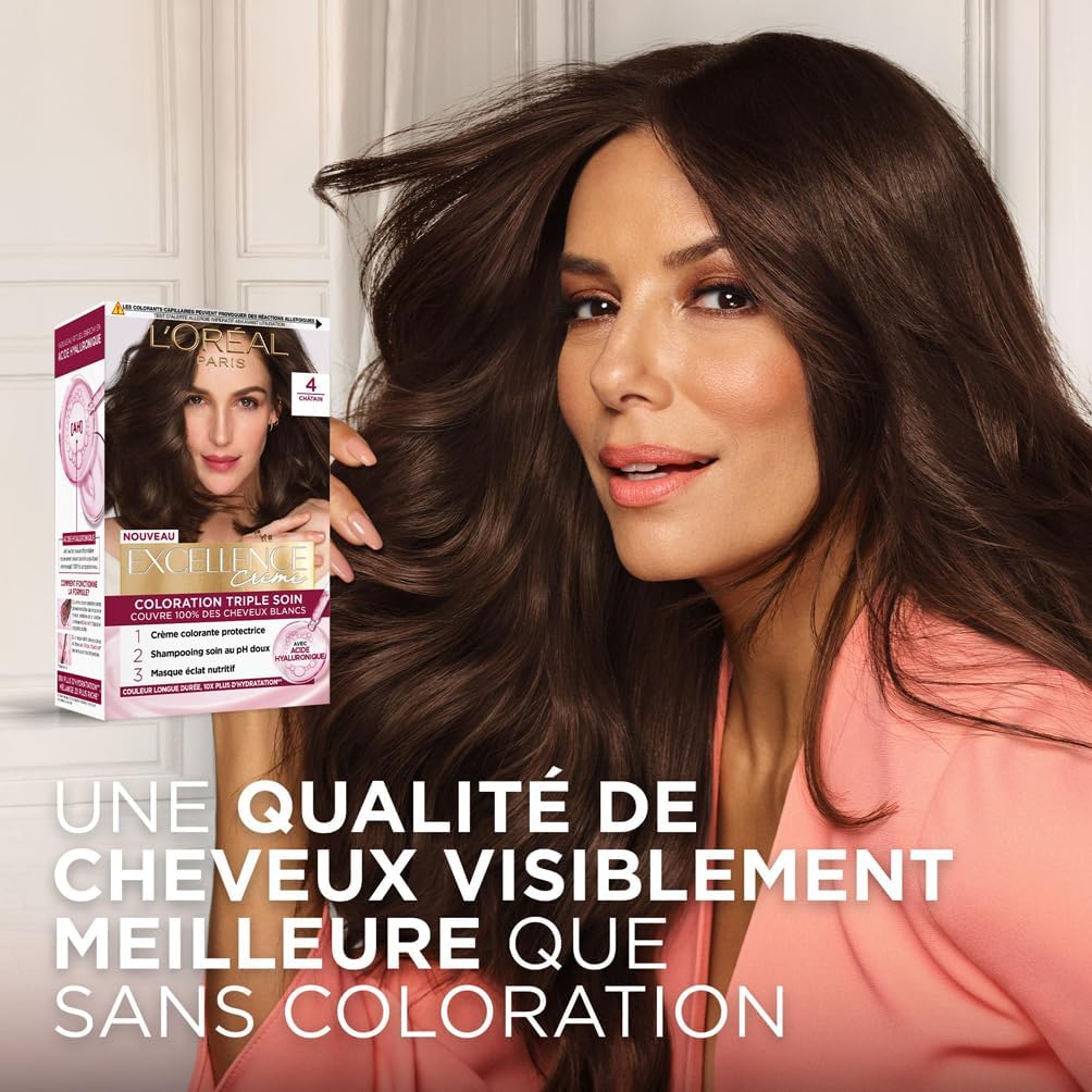 L'Oréal Paris - Excellence Crème - coloration permanente, châtain auburn, couvre cheveux blancs