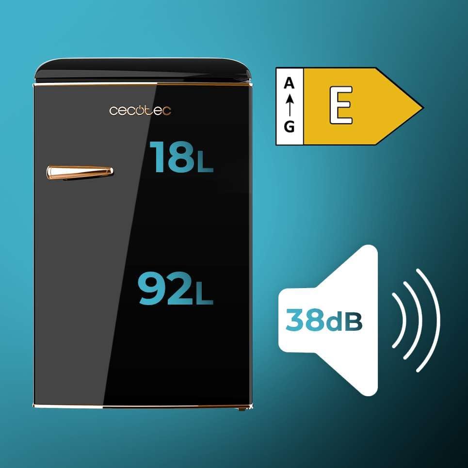 Cecotec - Bolero CoolMarket Origin 110 - 110L - rétro, classe E, Icebox, LED, poignées chromées